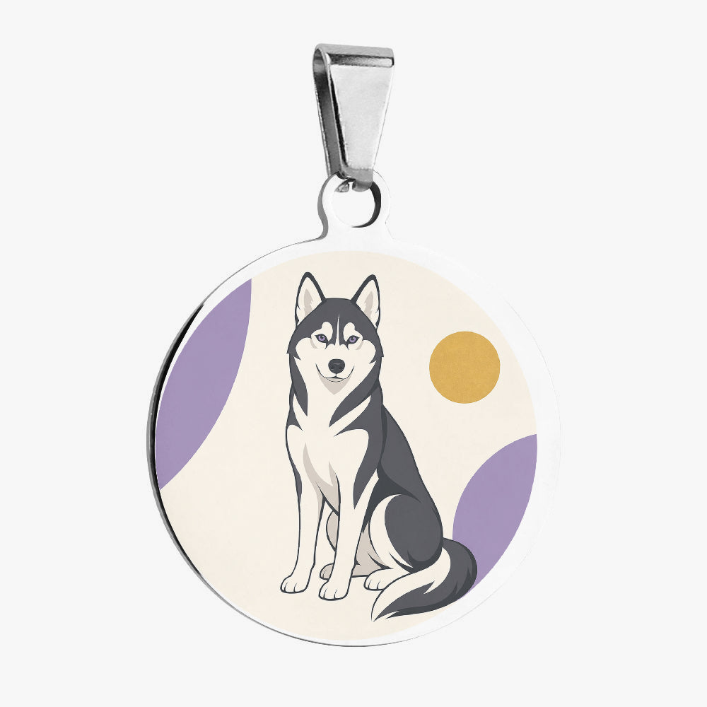 Siberian Husky Minimal Sun Geometric Personalized Dog ID Tag
