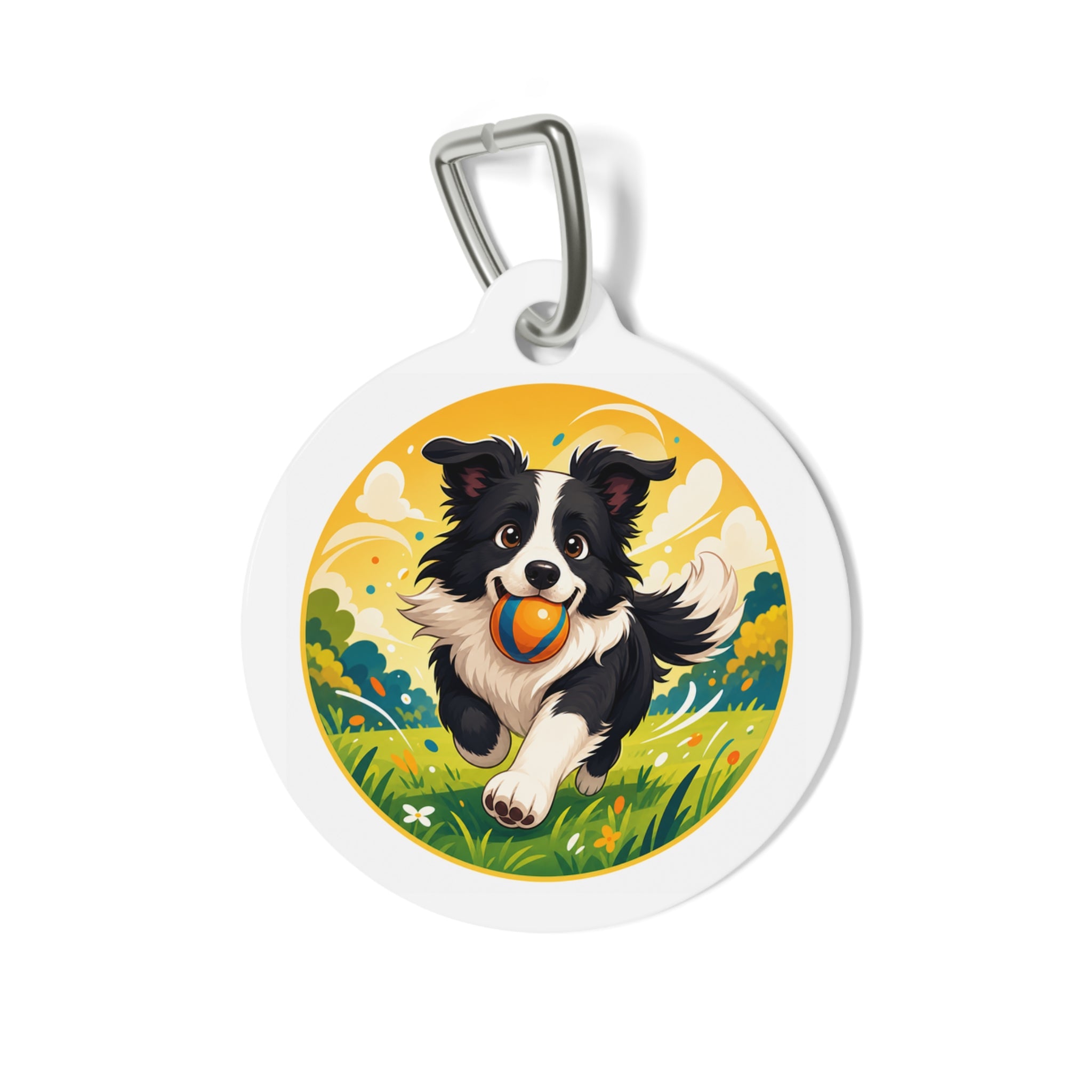 Border Collie Sunny Fetch Adventure Personalized Dog ID Tag