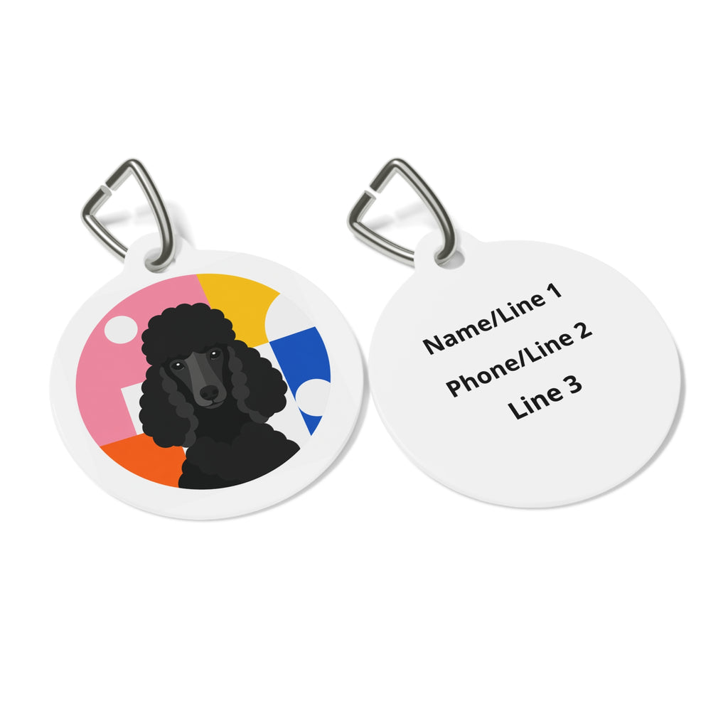 Poodle Modern Black Colorblock Personalized Dog ID Tag