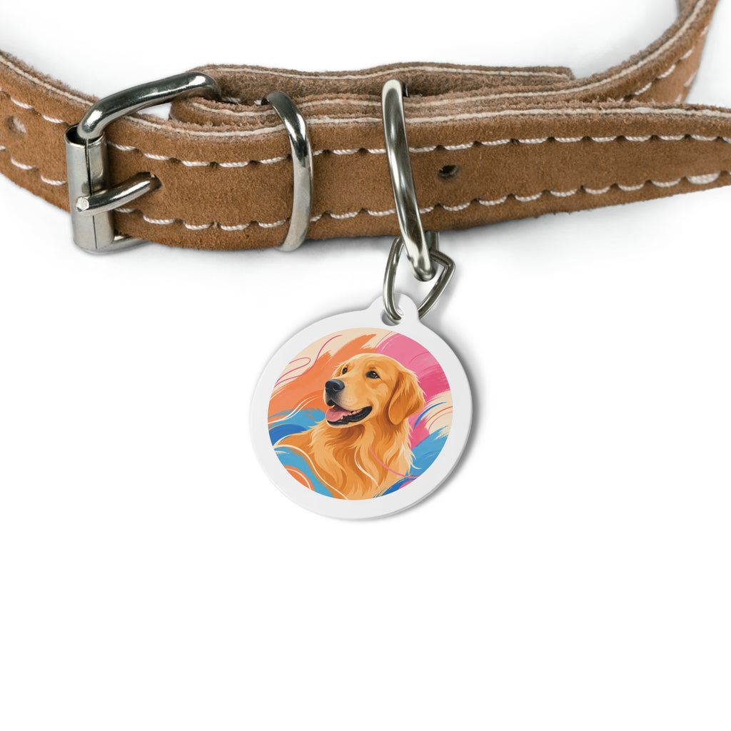 Placa de identificación personalizada para perro "Cepillo Tropical Golden Retriever"