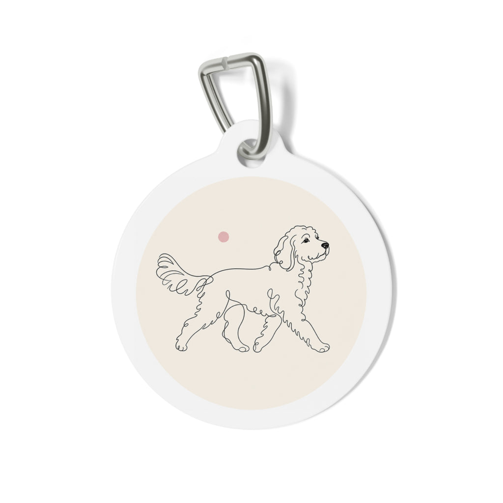 Chapa de identificación de perro personalizada Goldendoodle, arte lineal minimalista en crema