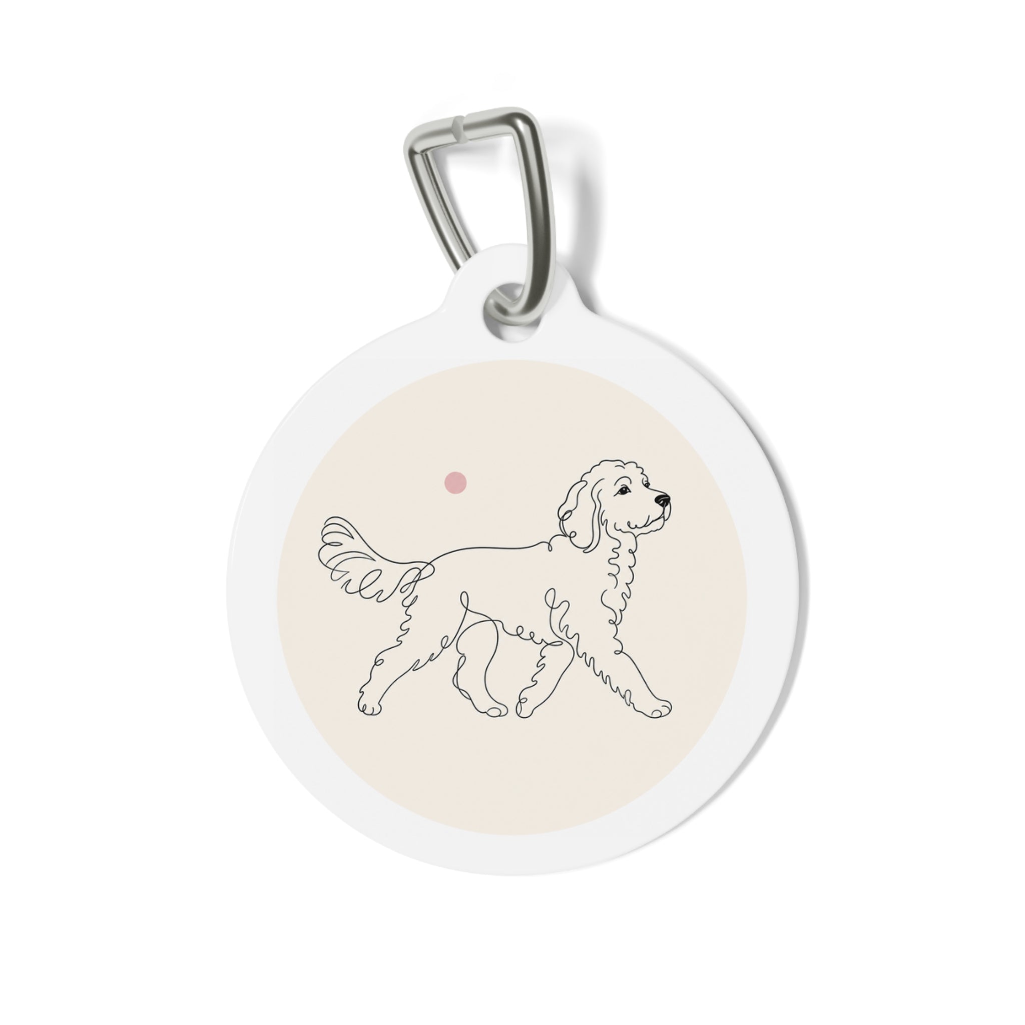 Chapa de identificación de perro personalizada Goldendoodle, arte lineal minimalista en crema