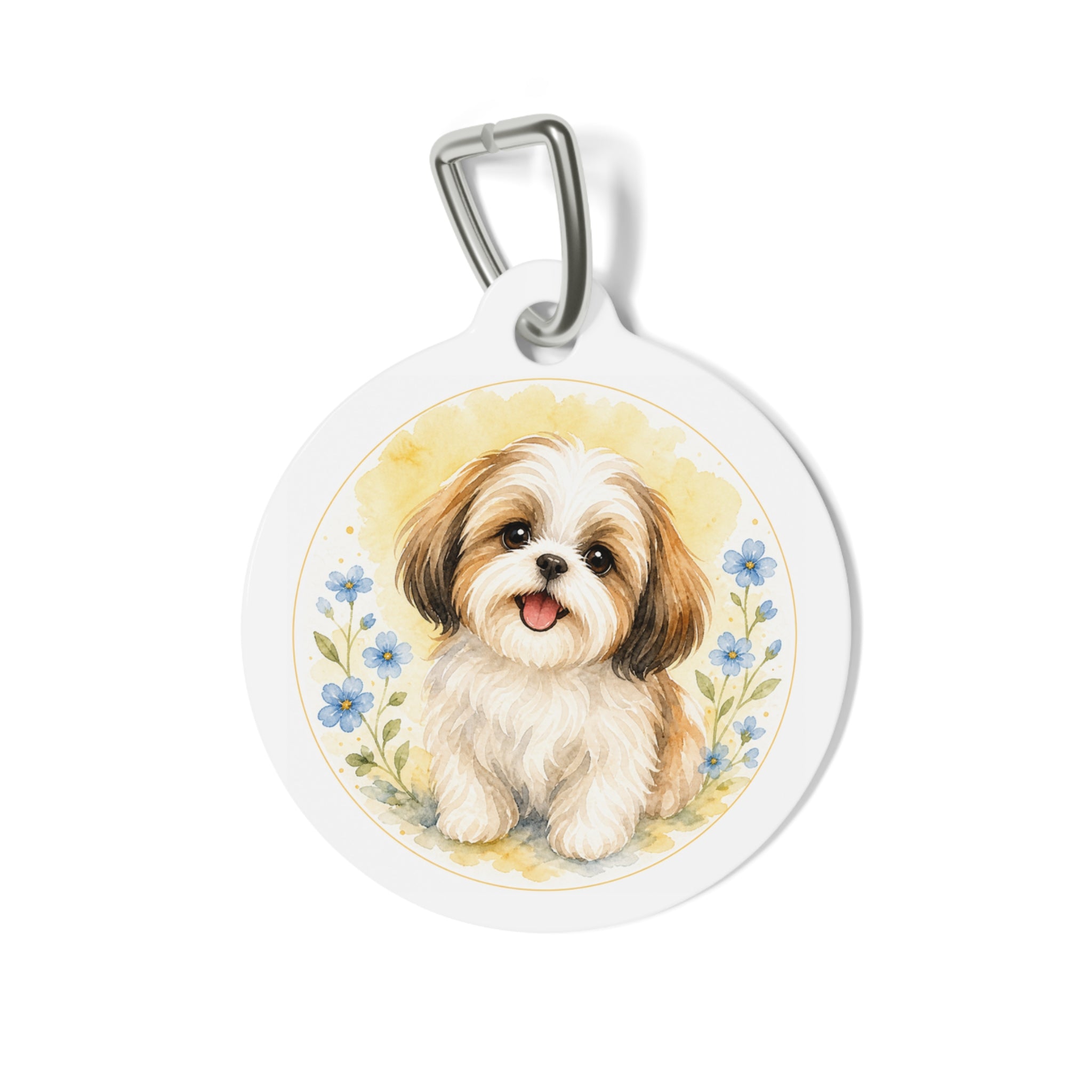 Shih Tzu Delicate Floral Watercolor Personalized Dog ID Tag