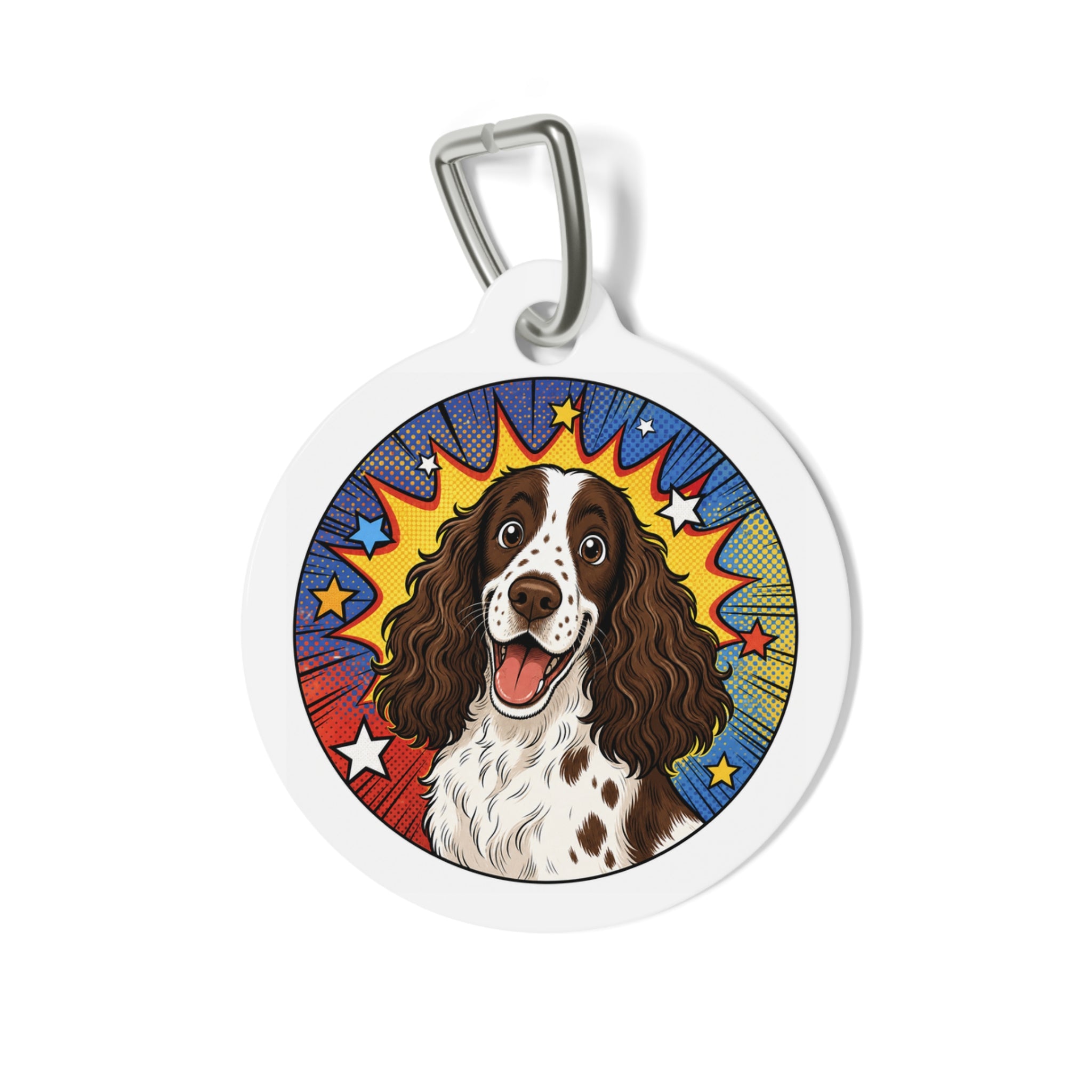 English Springer Spaniel Comic Starburst Personalized Dog ID Tag