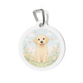 Etiqueta de identificación de perro personalizada con cachorro Labrador Retriever y prado pastel
