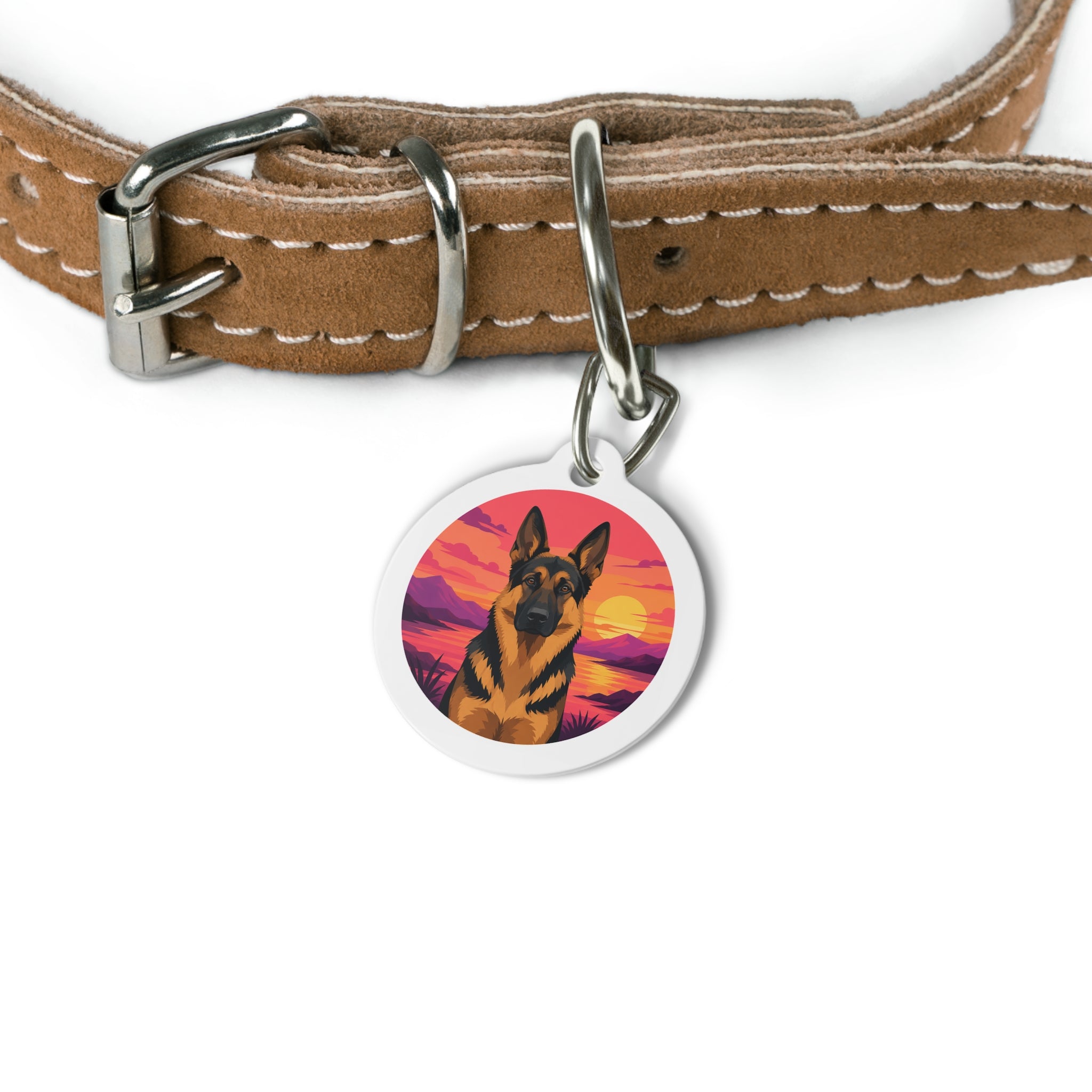 German Shepherd Retro Sunset Personalized Dog ID Tag