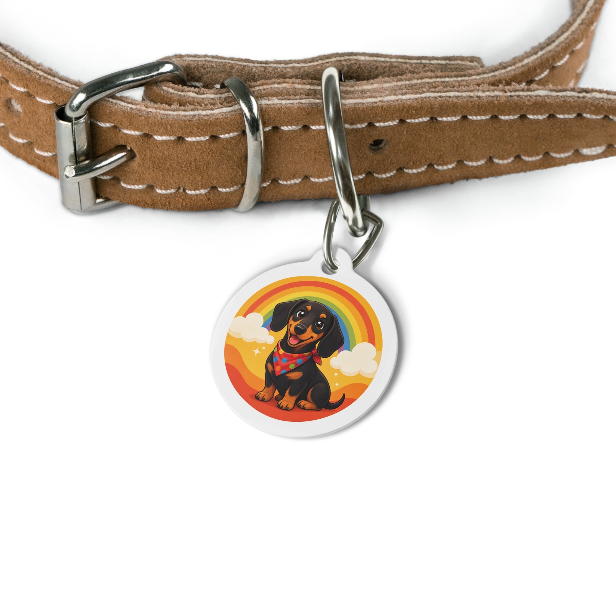 Dachshund Joyful Rainbow Personalized Dog ID Tag