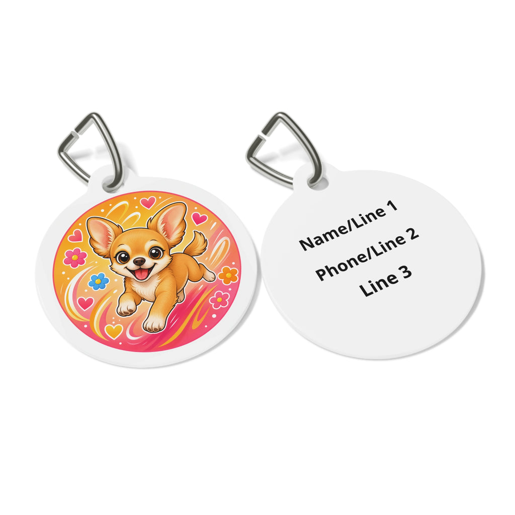 Chihuahua Kawaii Orange Hearts Personalized Dog ID Tag