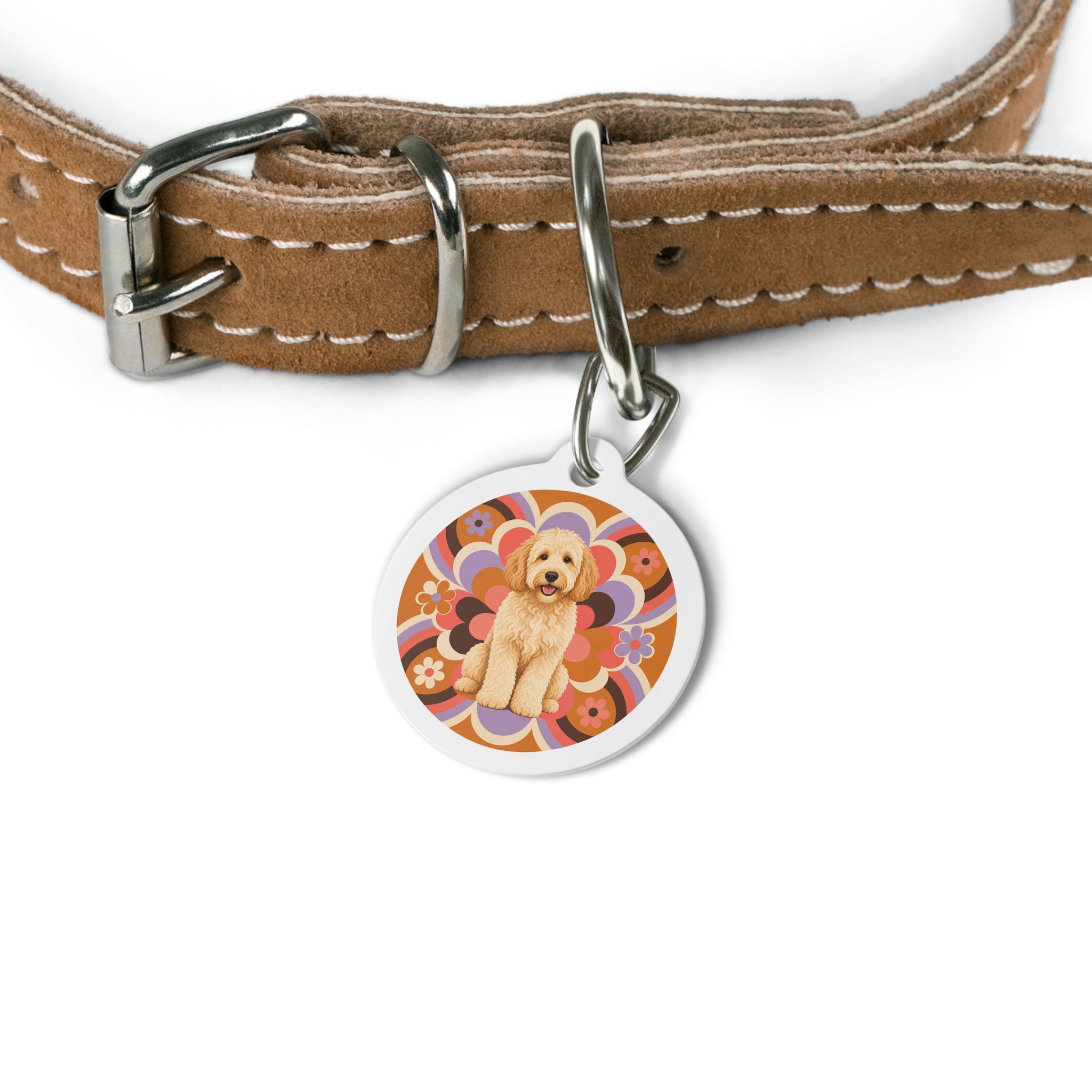 Goldendoodle Retro Floral Personalized Dog ID Tag