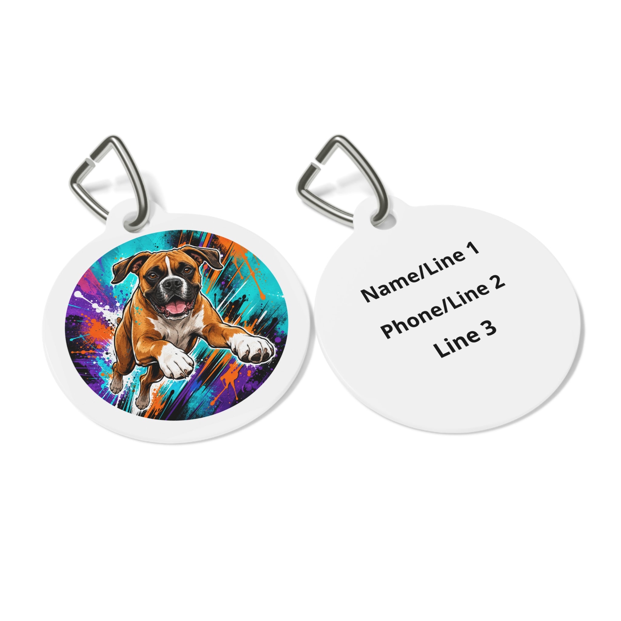 Boxer Action Paint Splash Personalized Dog ID Tag