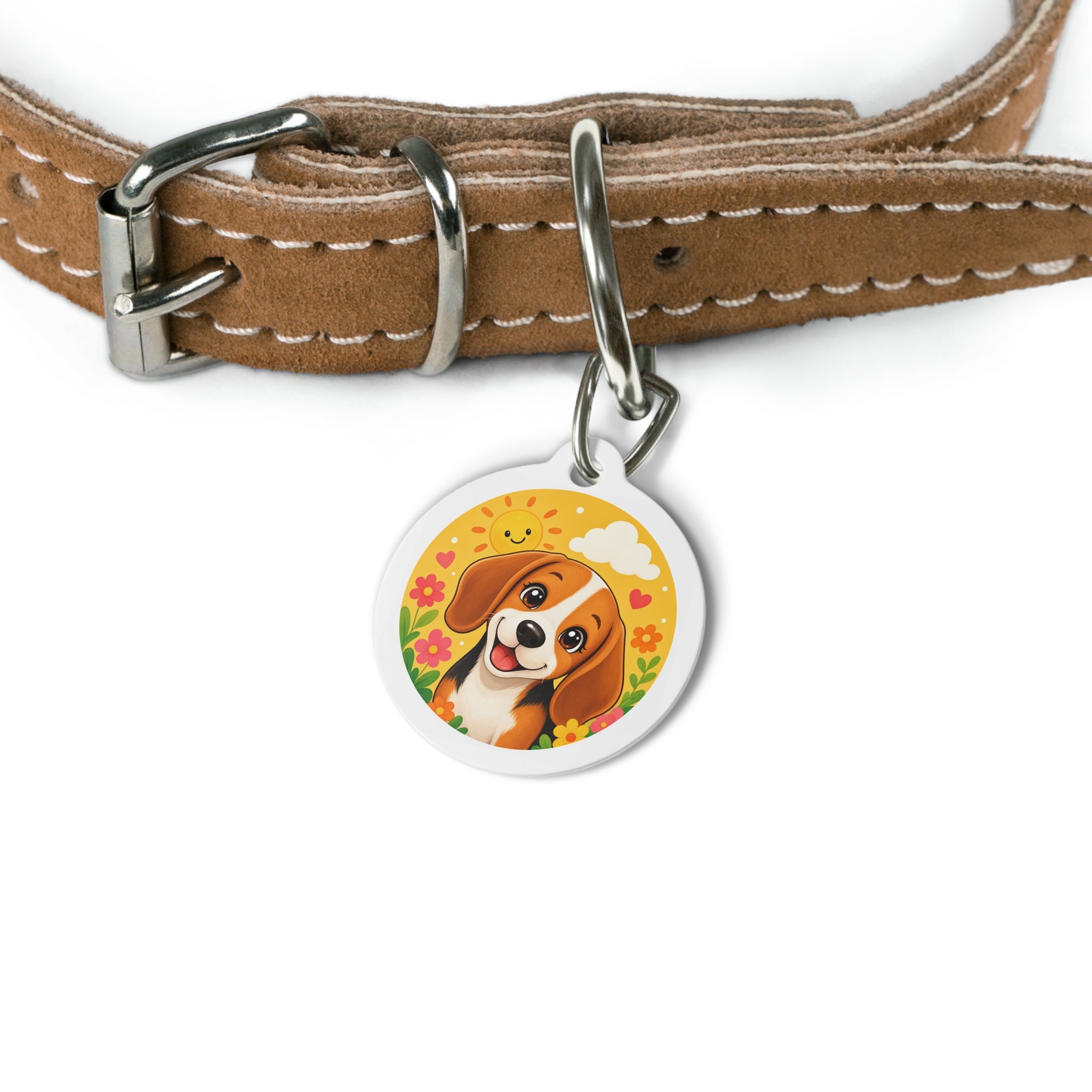 Beagle Sunny Floral Cartoon Personalized Dog ID Tag