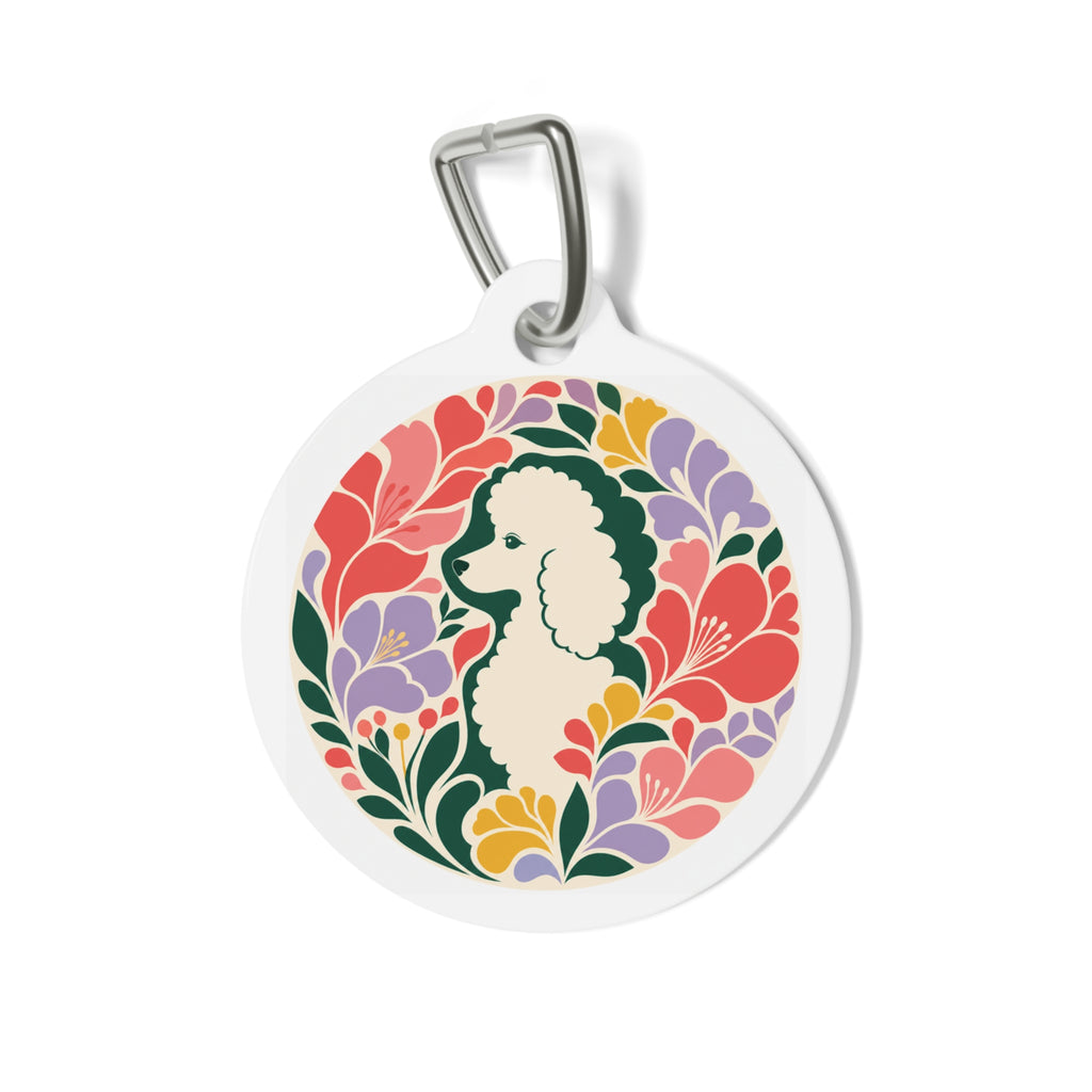 Poodle Folk Floral Personalized Dog ID Tag