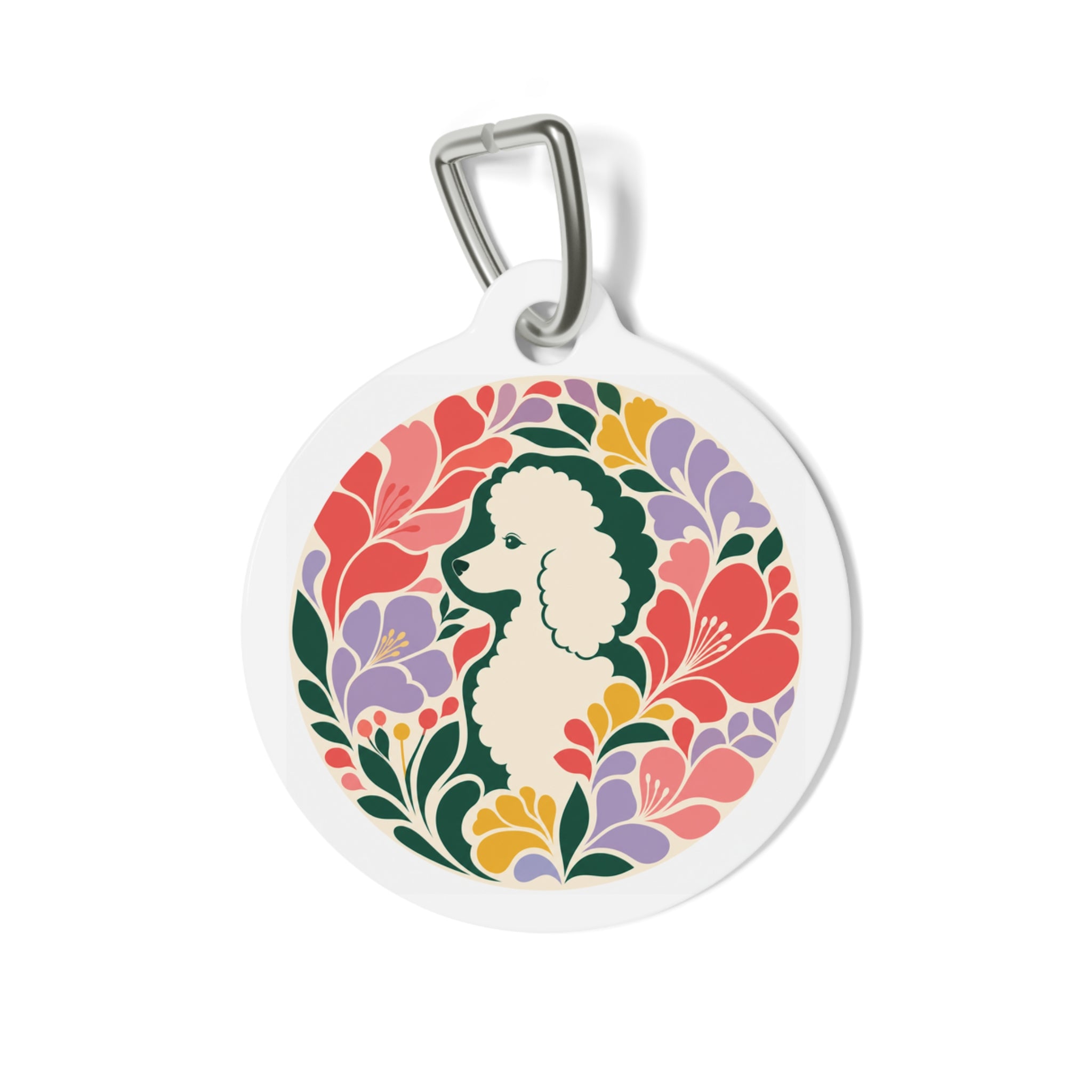 Poodle Folk Floral Personalized Dog ID Tag