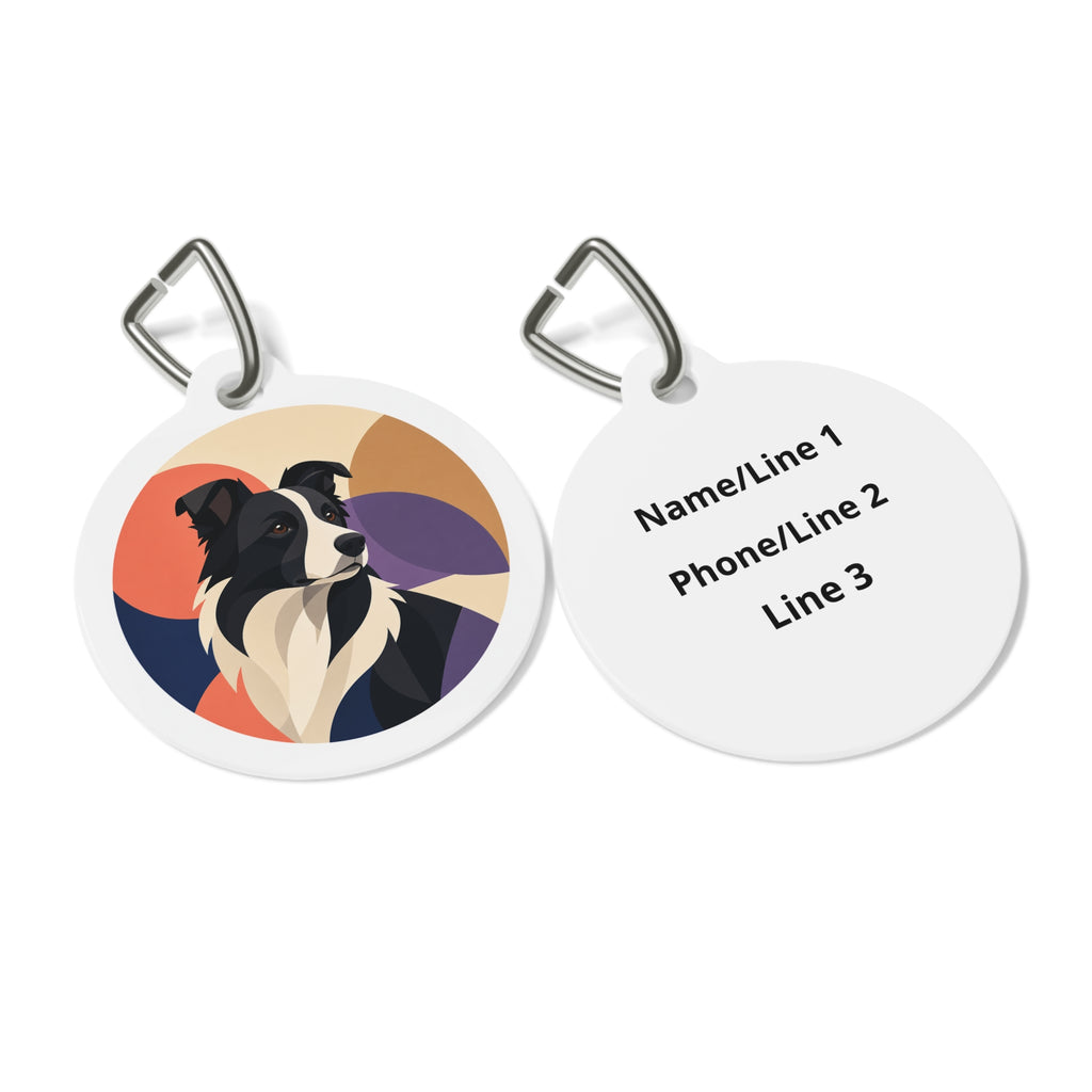 Placa identificativa personalizada para perro con diseño geométrico retro de Border Collie Muse