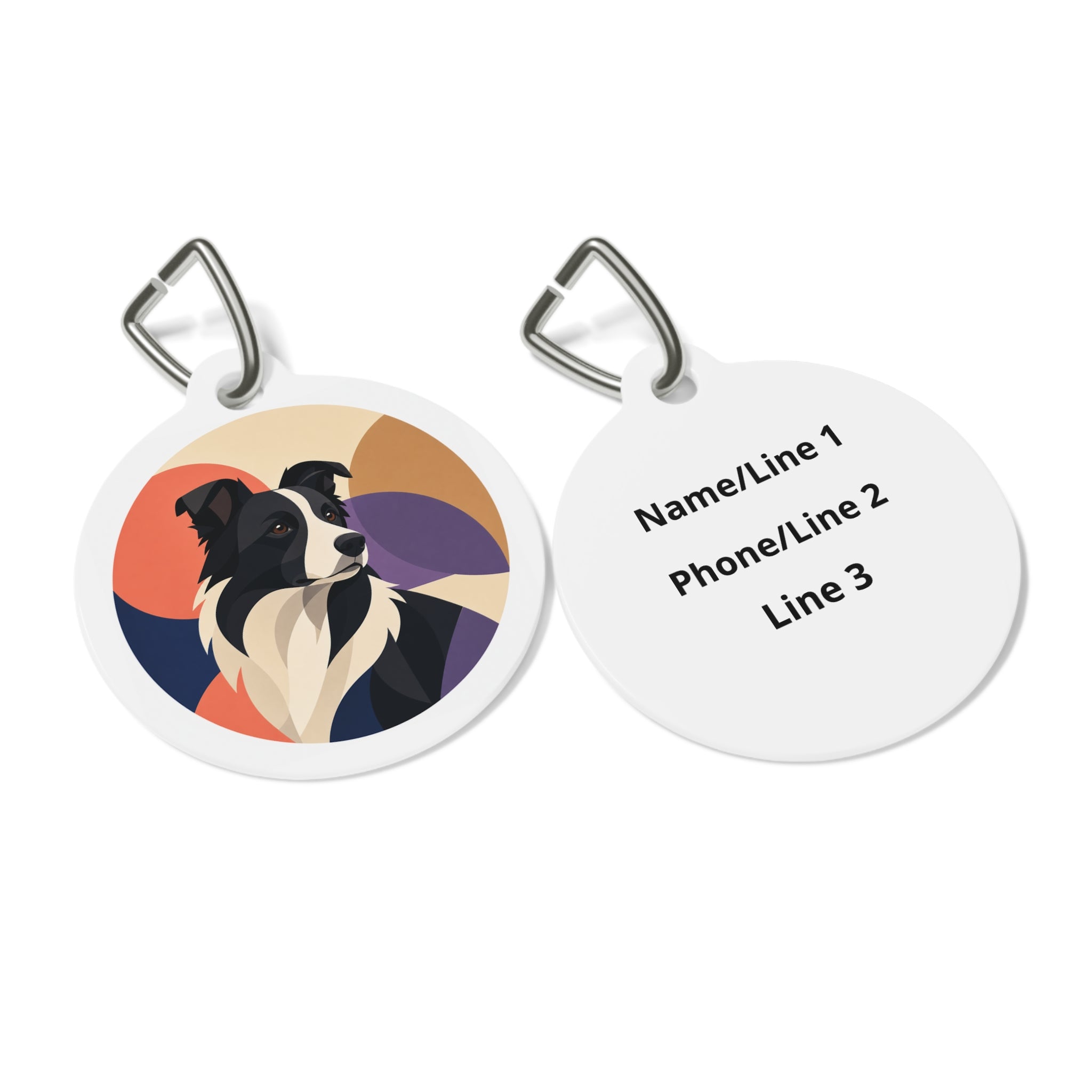 Border Collie Geometric Retro Muse Personalized Dog ID Tag