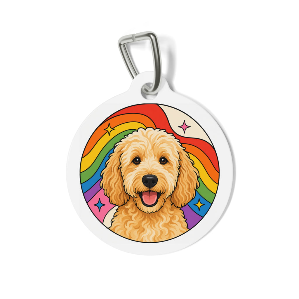 Goldendoodle Rainbow Puppy Personalized Dog ID Tag