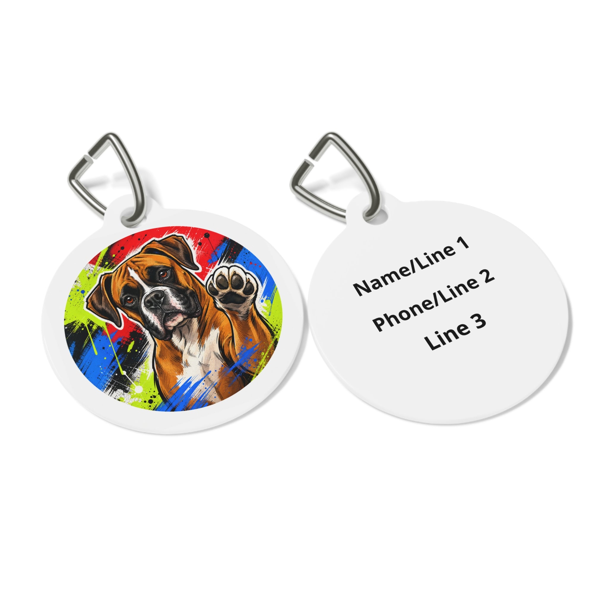 Boxer Comic Paint Splash Personalized Dog ID Tag