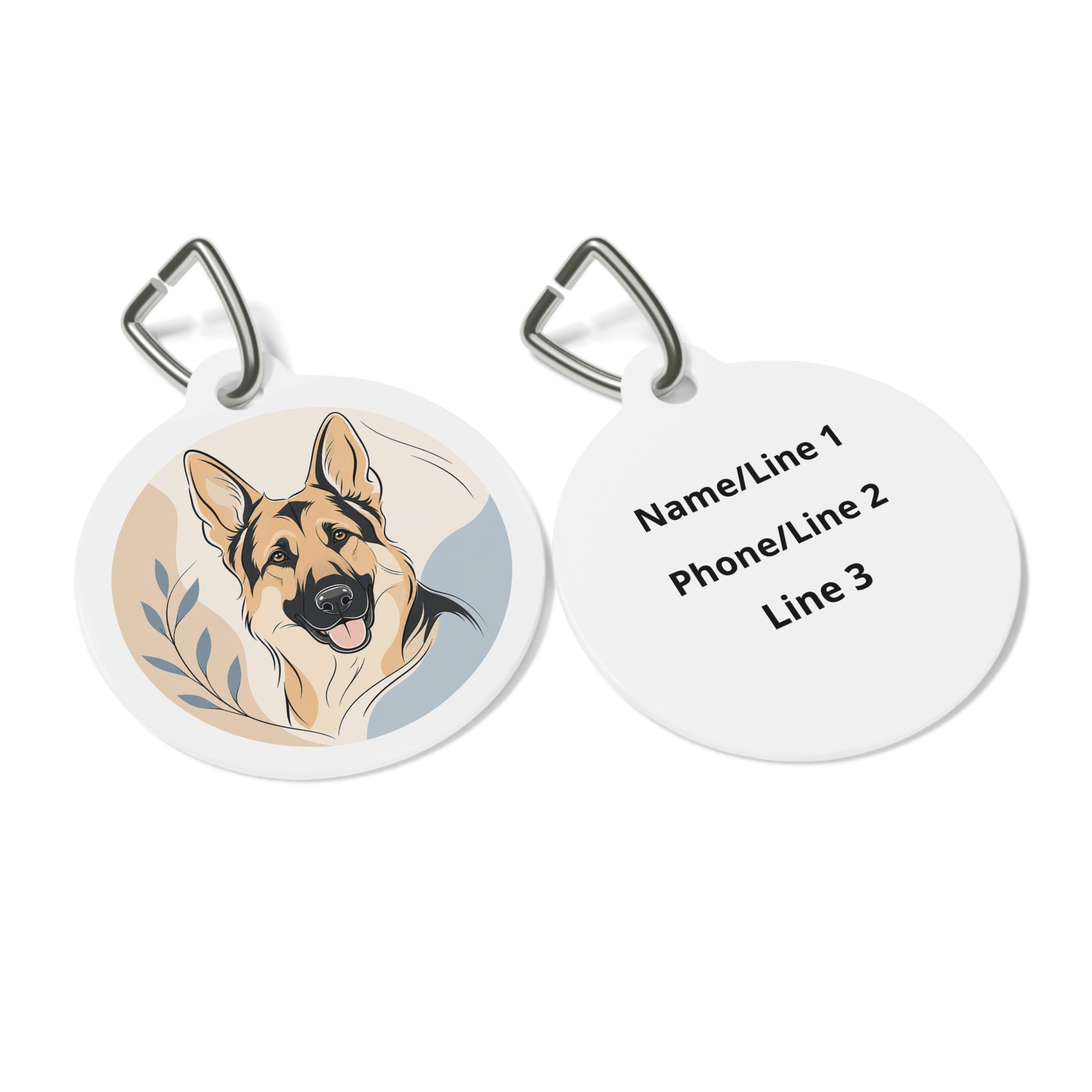 German Shepherd Botanical Line Portrait Personalized Dog ID Tag