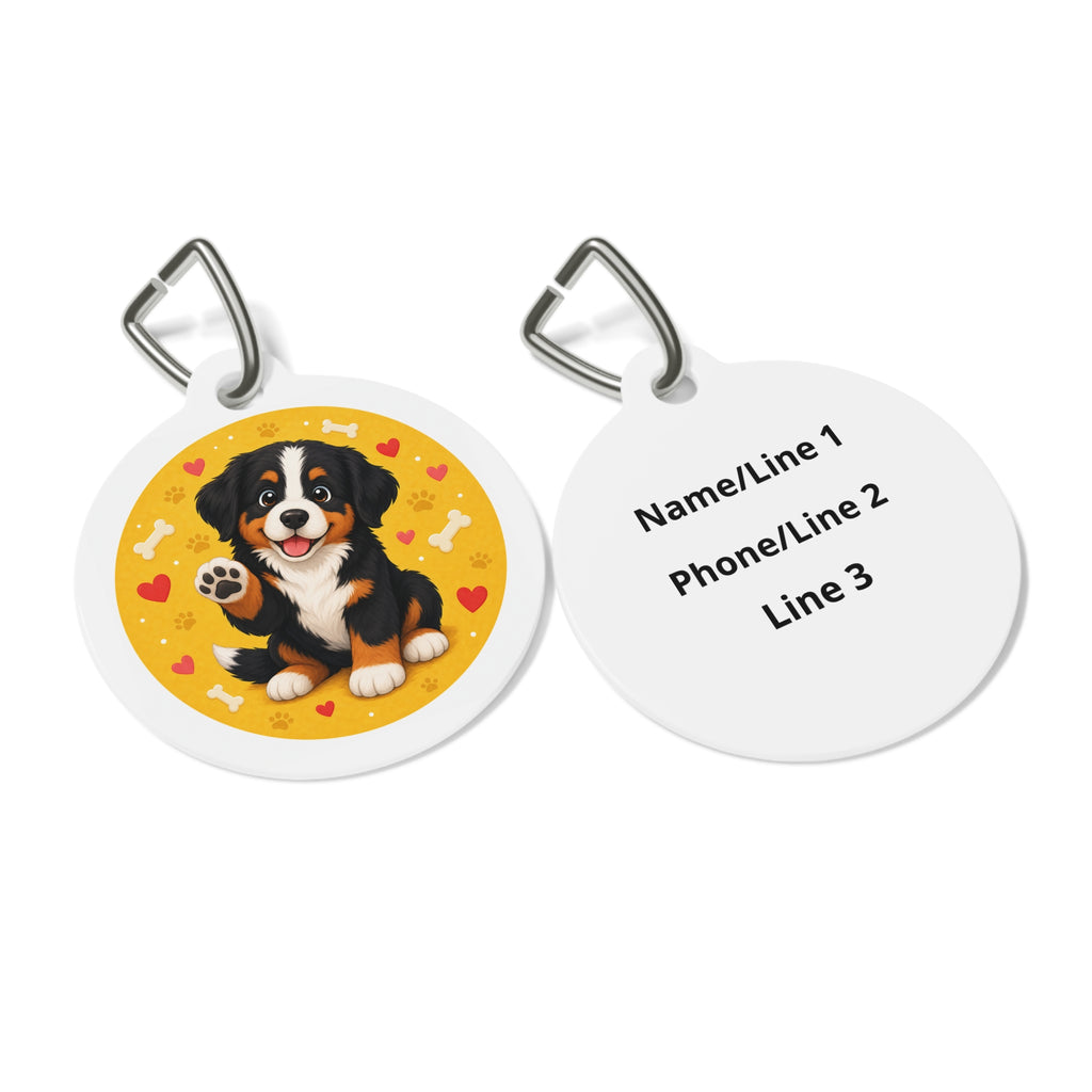 Bernese Mountain Dog Soft Floral Watercolor Personalized Dog ID Tag