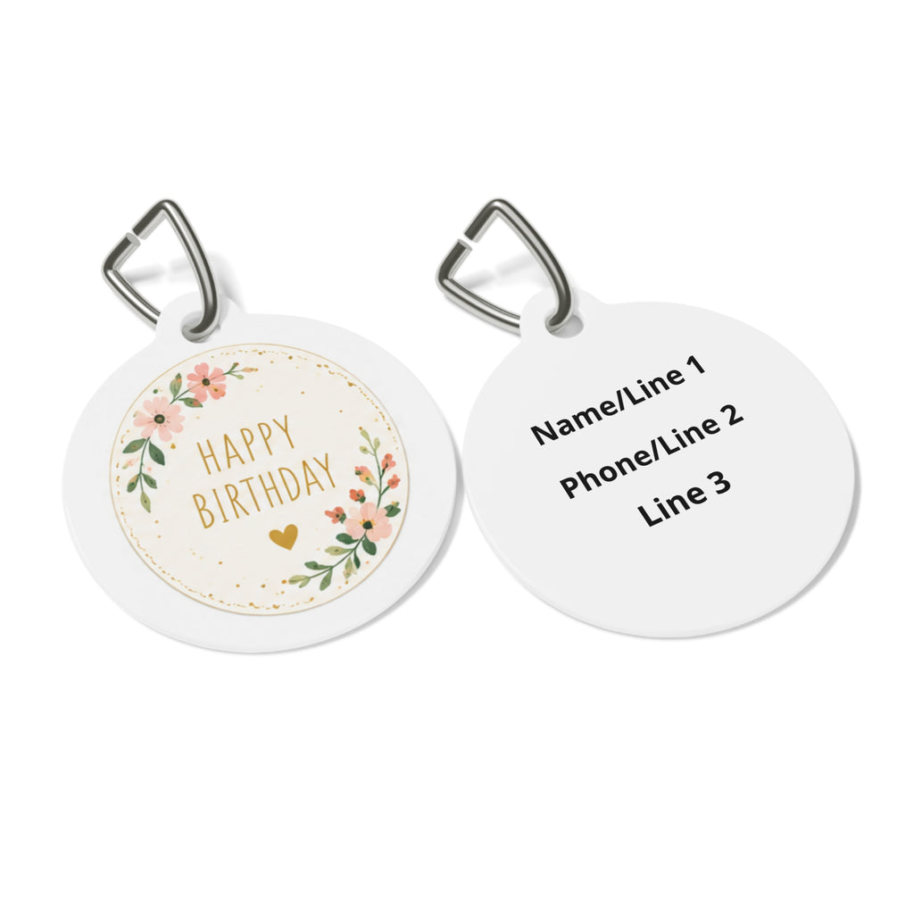 Etiqueta de identificación personalizada para perro "Minimal Botanical Wreath Birthday"