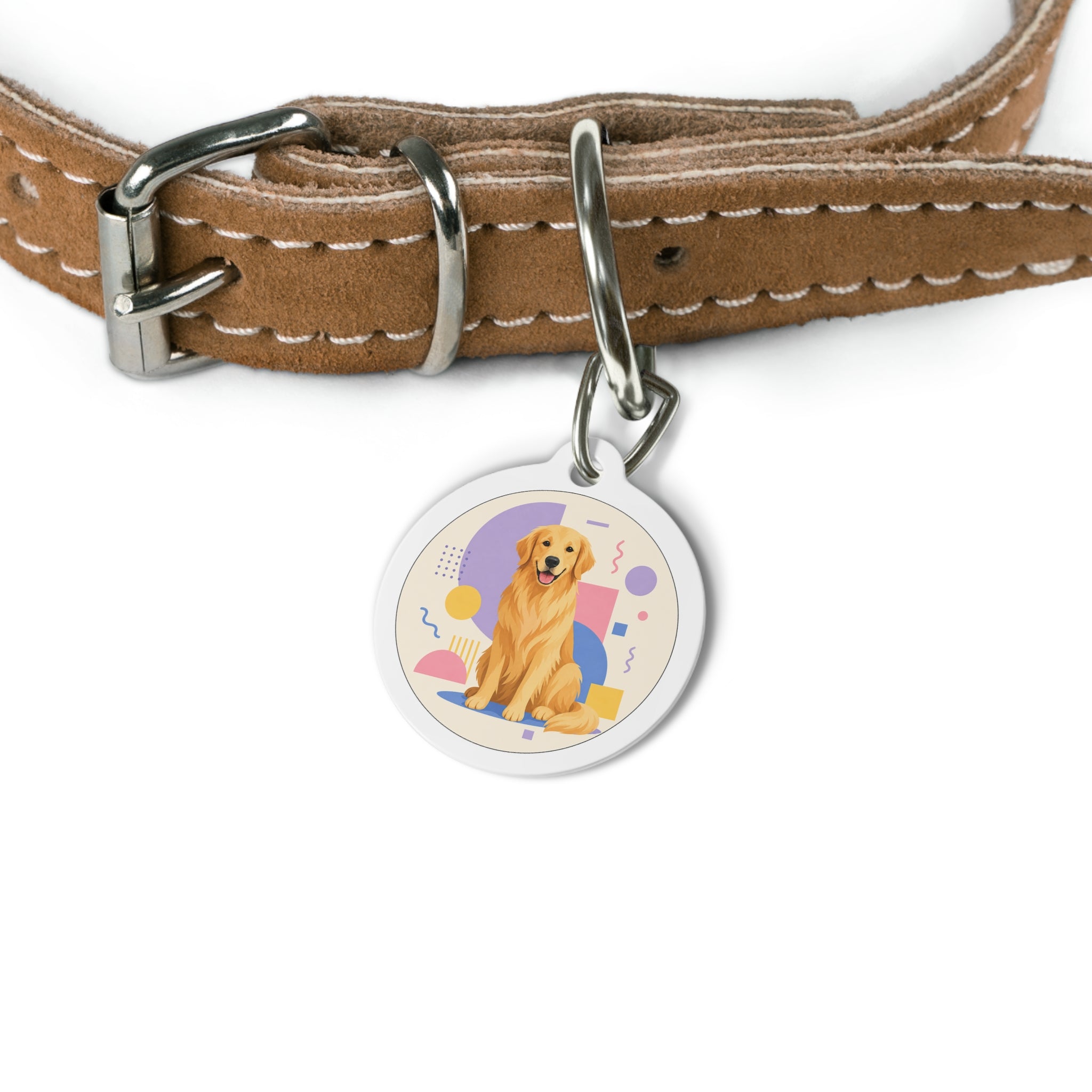 Golden Retriever Playful Geometric Personalized Dog ID Tag
