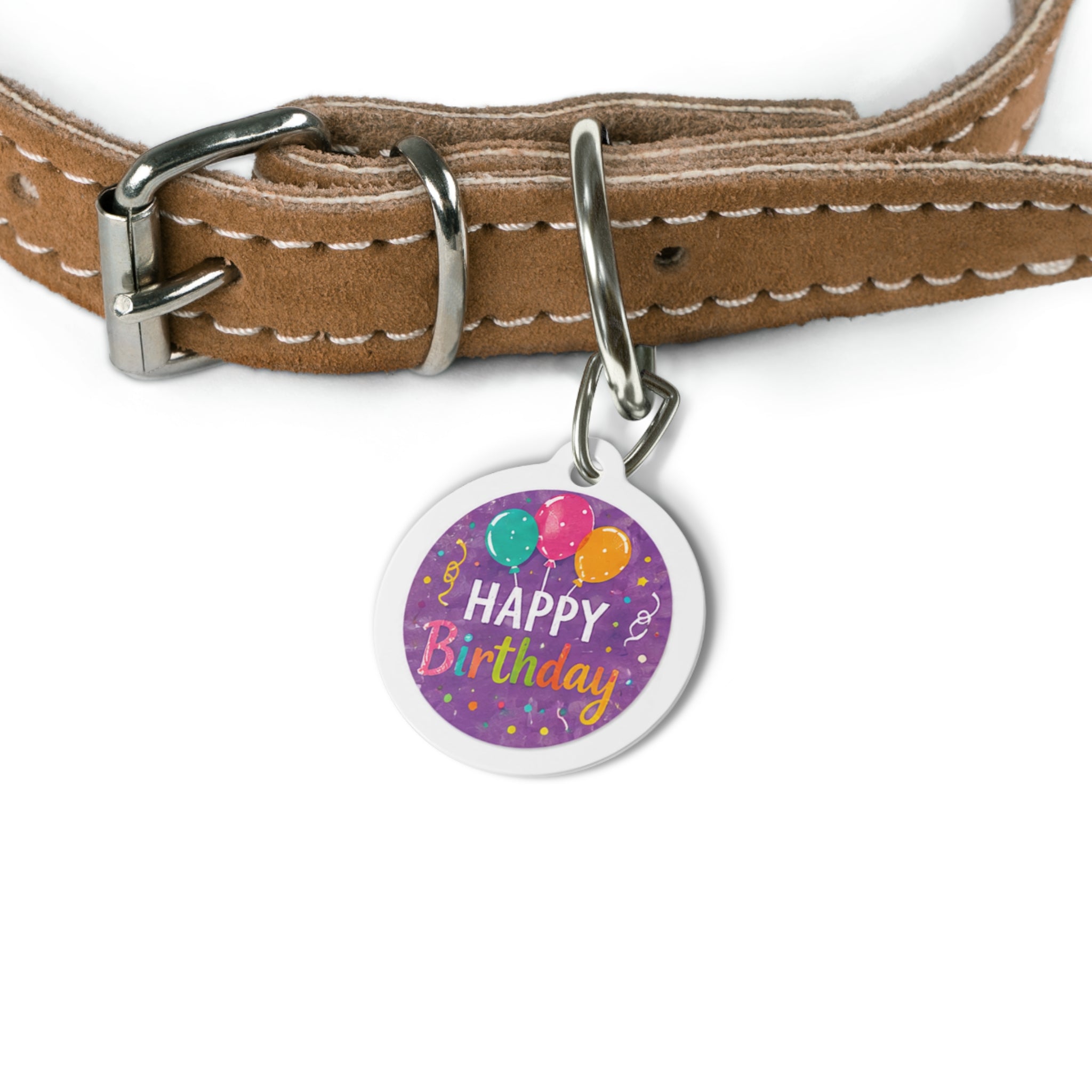 Purple Balloon & Confetti Surprise Personalized Dog ID Tag