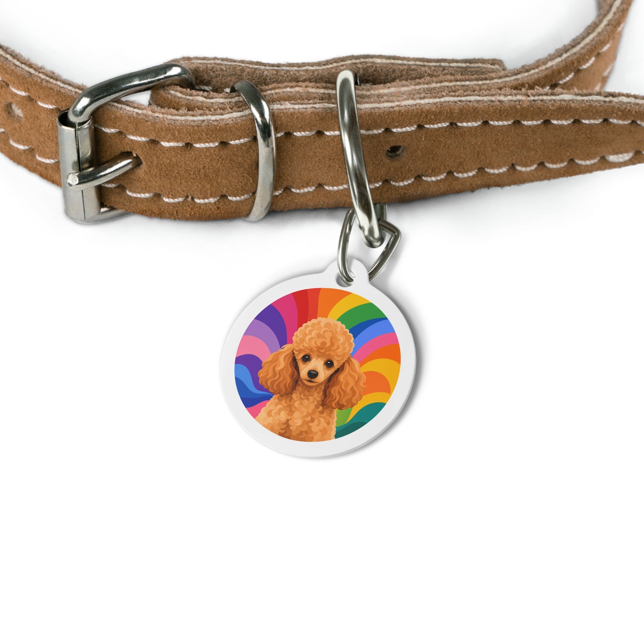 Toy Poodle Psychedelic Rainbow Apricot Personalized Dog ID Tag