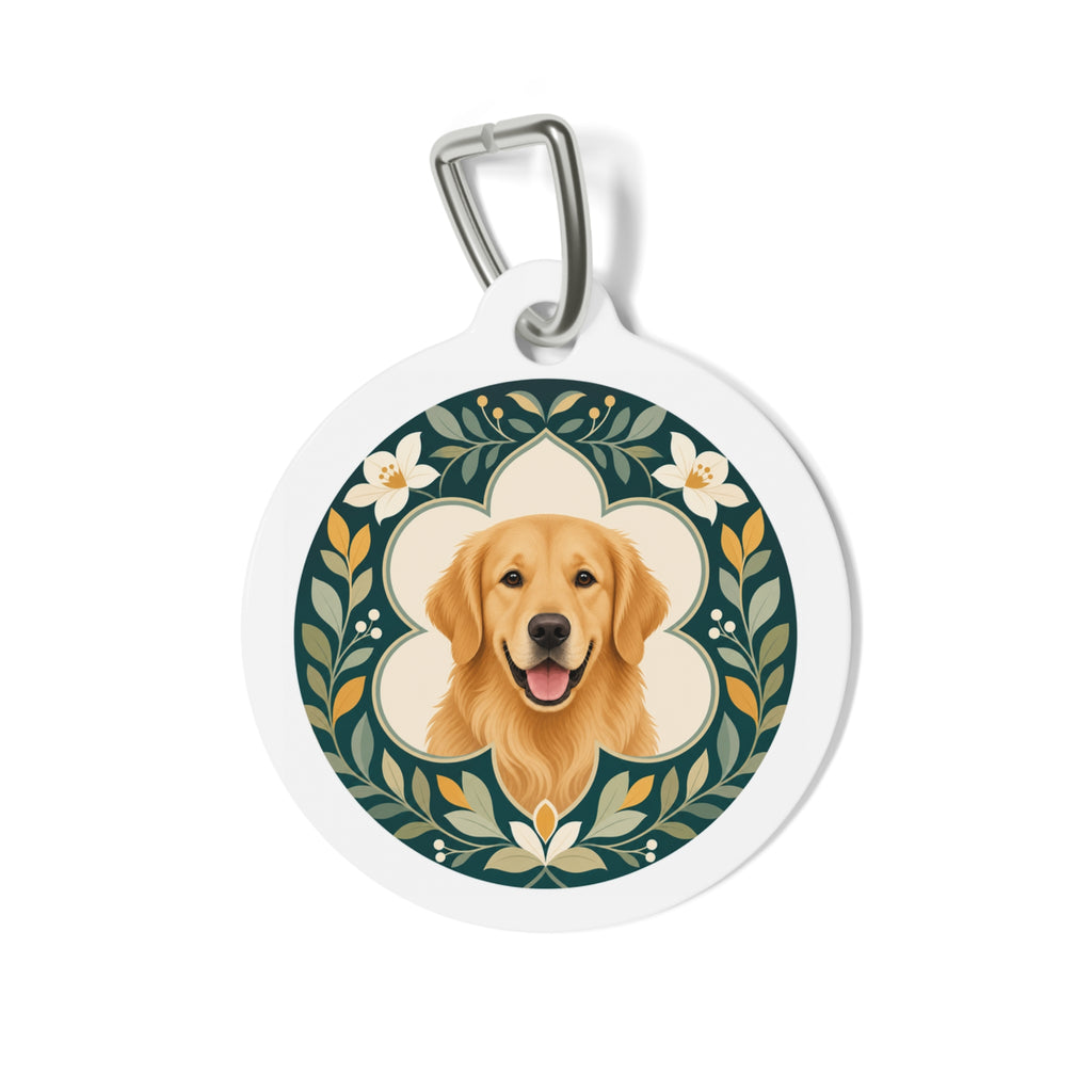 Golden Retriever Art Nouveau Garden Personalized Dog ID Tag