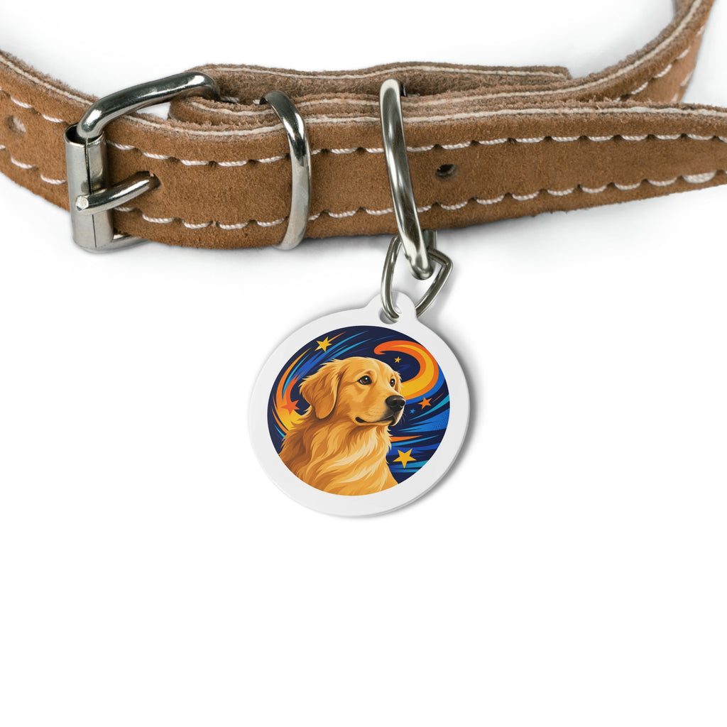Placa de identificación personalizada para perro Golden Retriever Deseos a la luz de la luna