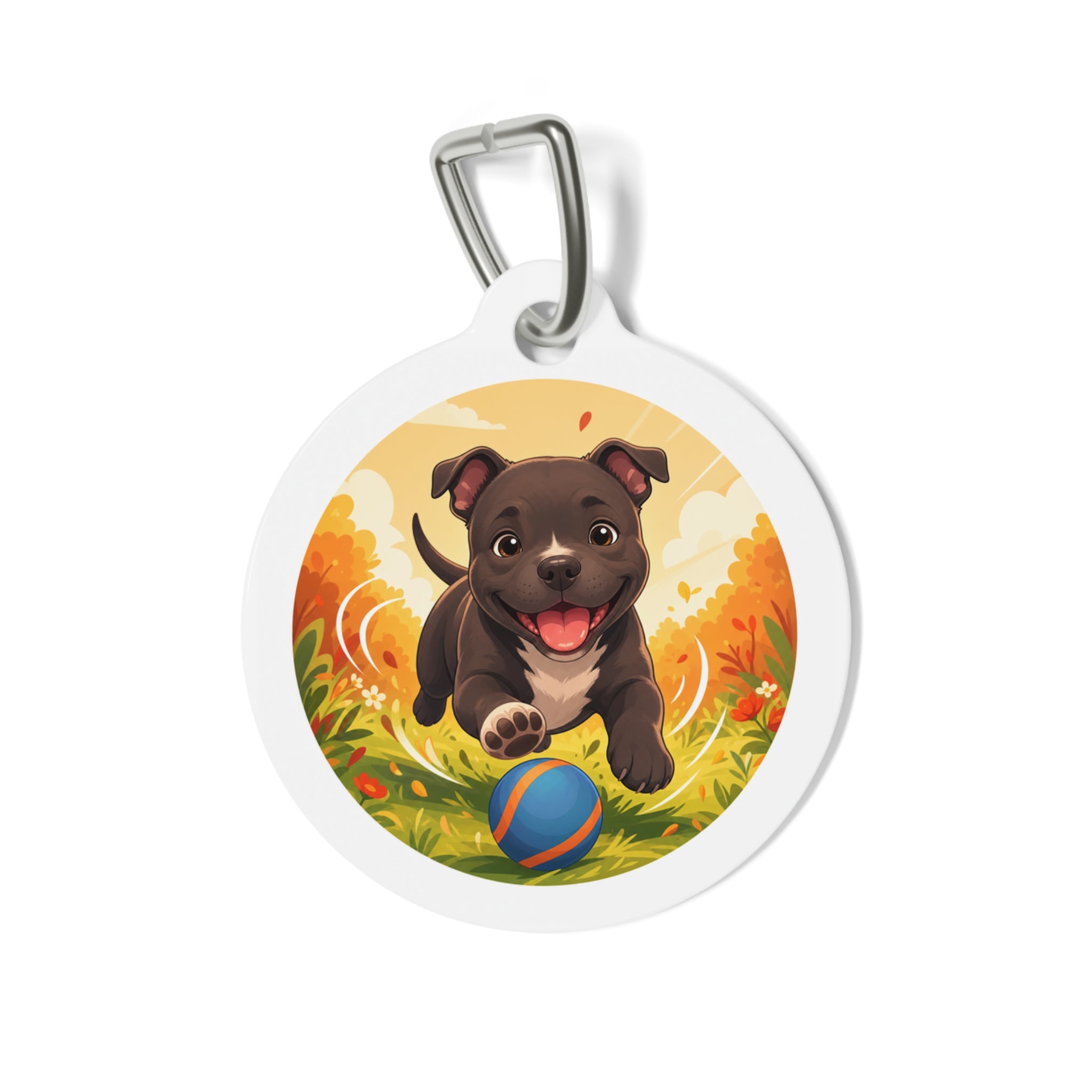 Staffordshire Bull Terrier Comic Ball-Chaser Personalized Dog ID Tag