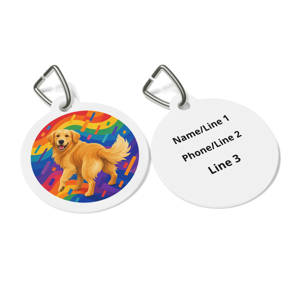Etiqueta de identificación de perro personalizada Golden Retriever Rainbow Run