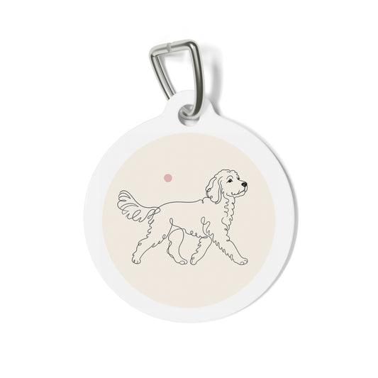 Goldendoodle Minimalist Cream Line Art Personalized Dog ID Tag