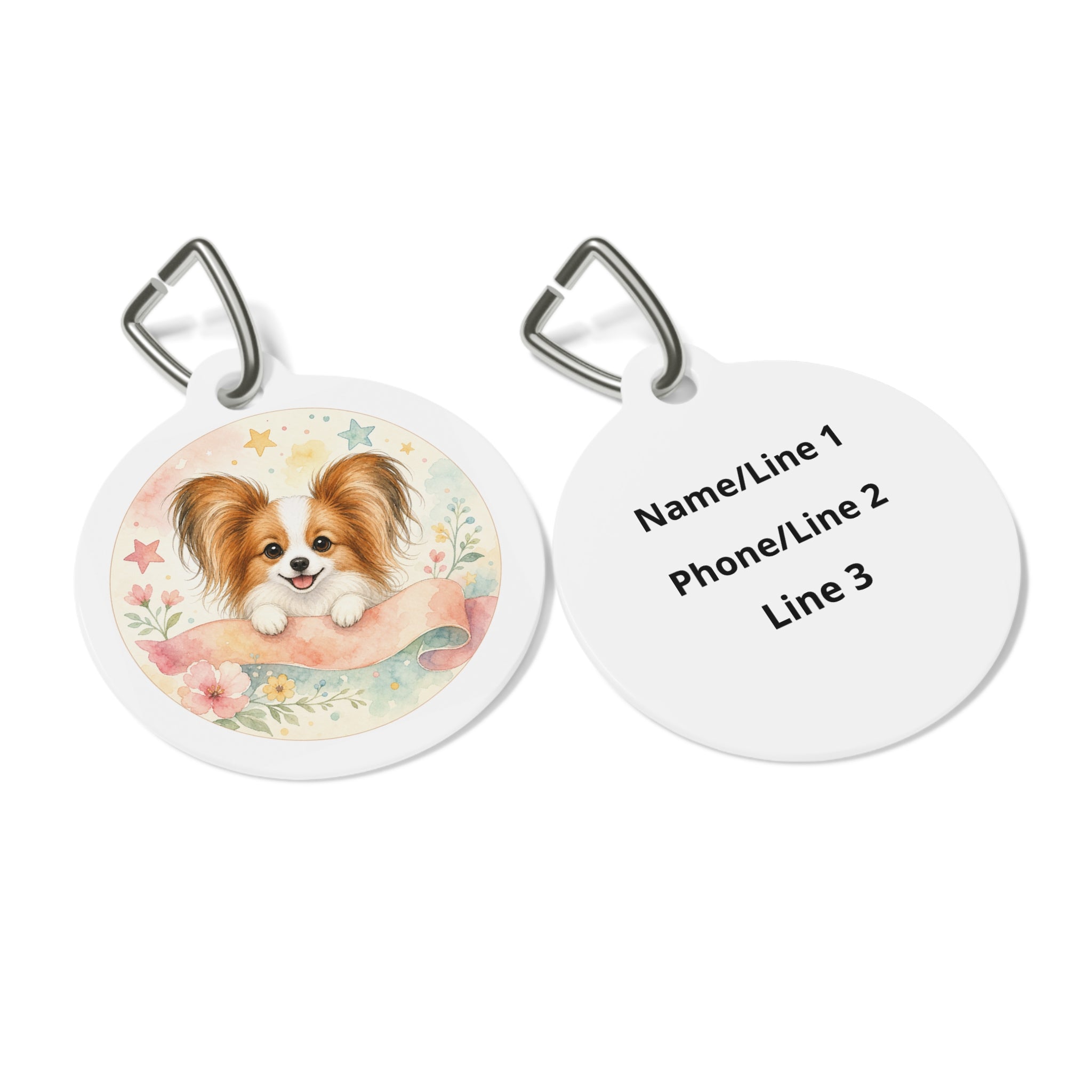 Papillon Storybook Floral Ribbon Personalized Dog ID Tag