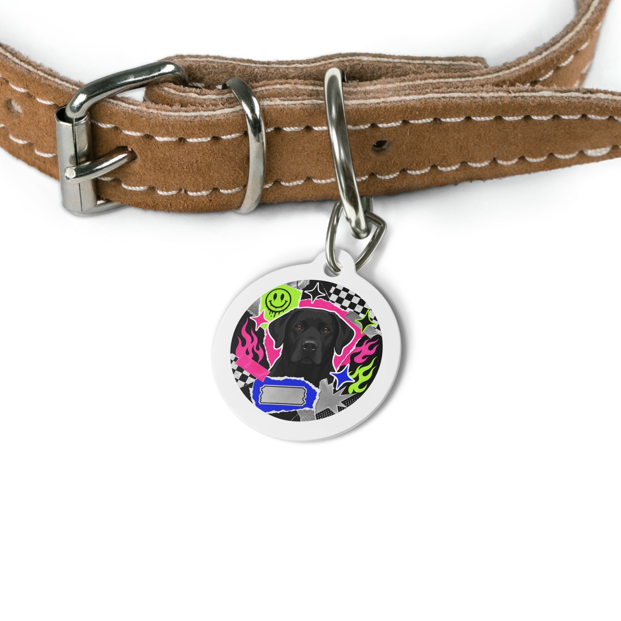 Labrador Retriever Neon Graffiti Black Personalized Dog ID Tag