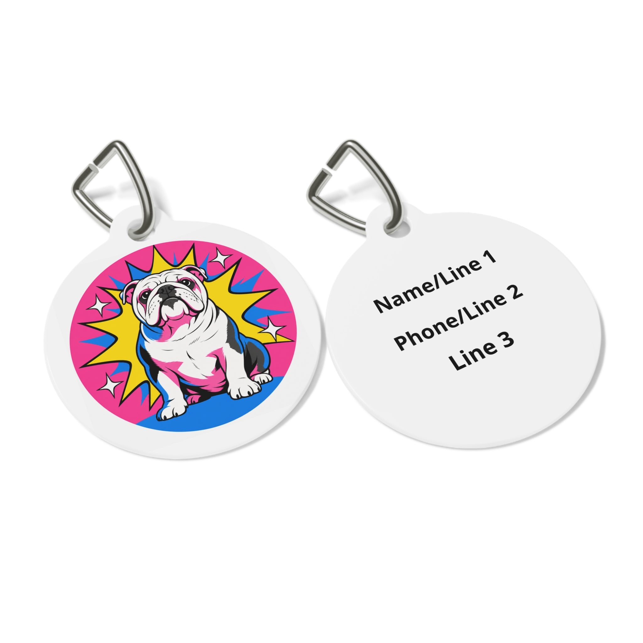 Bulldog Pink Comic Burst Personalized Dog ID Tag