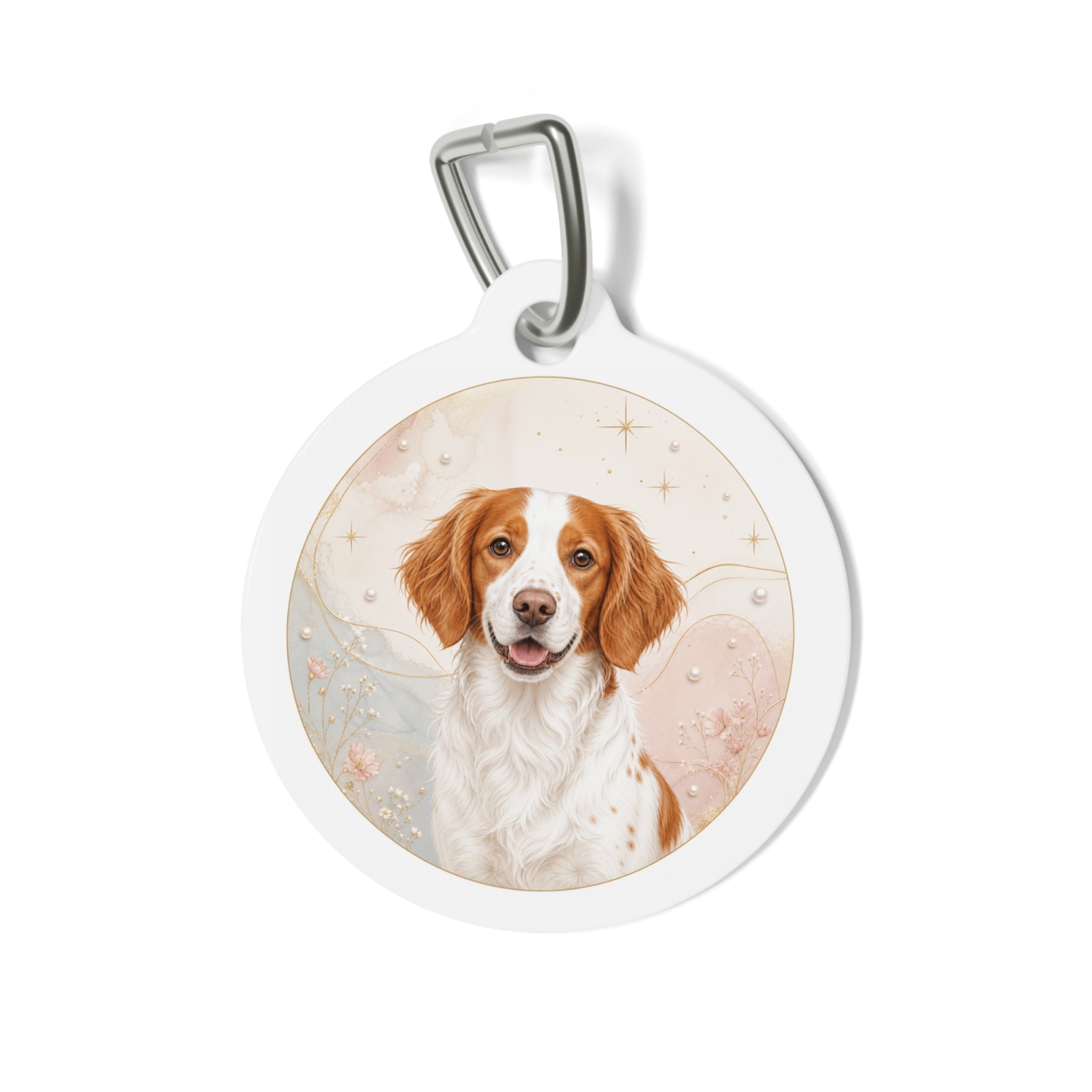 Brittany Soft Neutral Watercolor Personalized Dog ID Tag