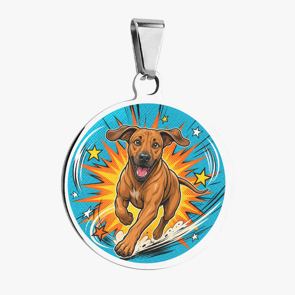 Rhodesian Ridgeback Comic Action Burst Personalized Dog ID Tag