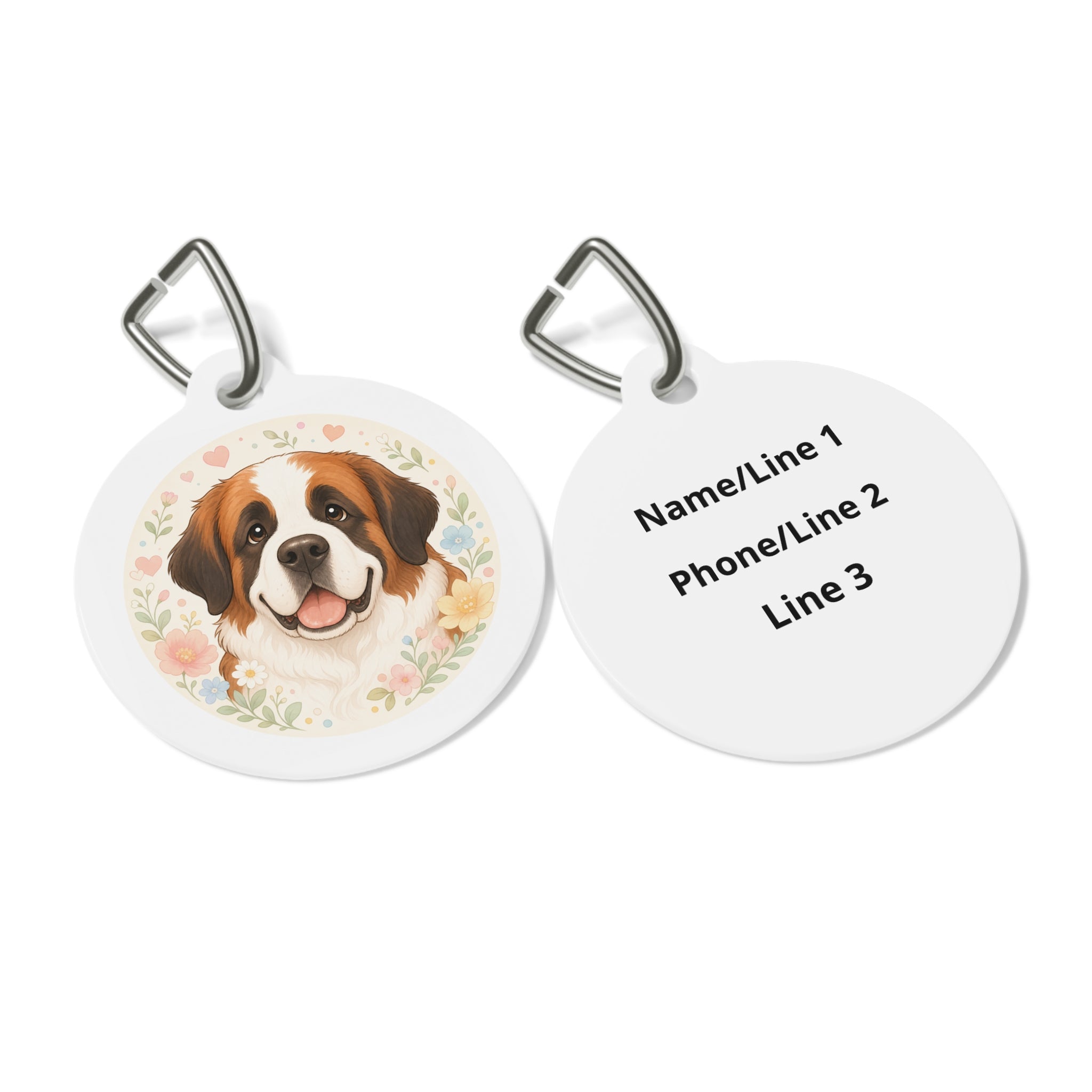 Saint Bernard Bright Garden Portrait Personalized Dog ID Tag