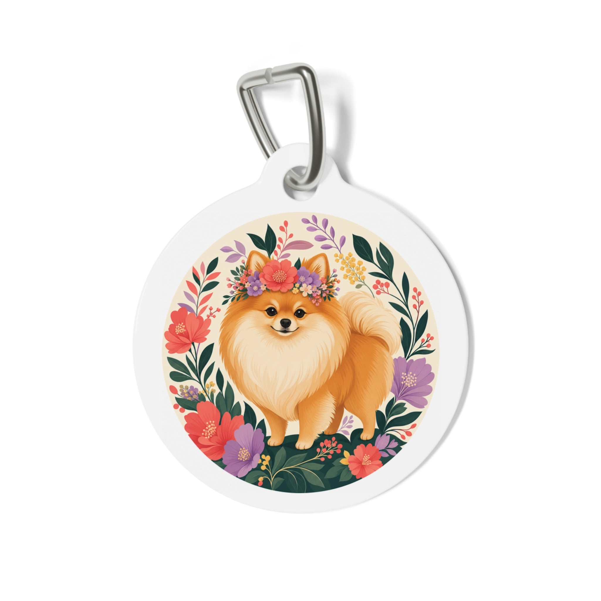 Pomeranian Enchanted Floral Garden Personalized Dog ID Tag
