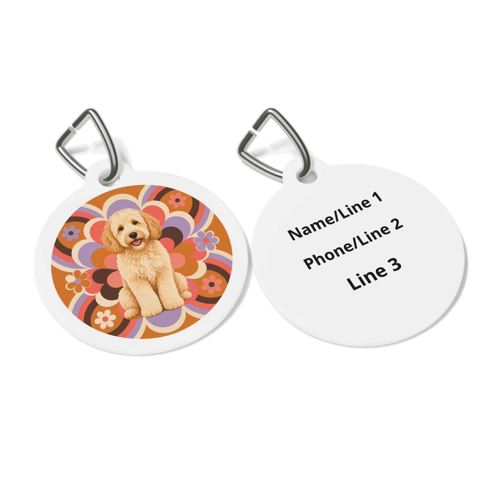 Goldendoodle Retro Floral Personalized Dog ID Tag