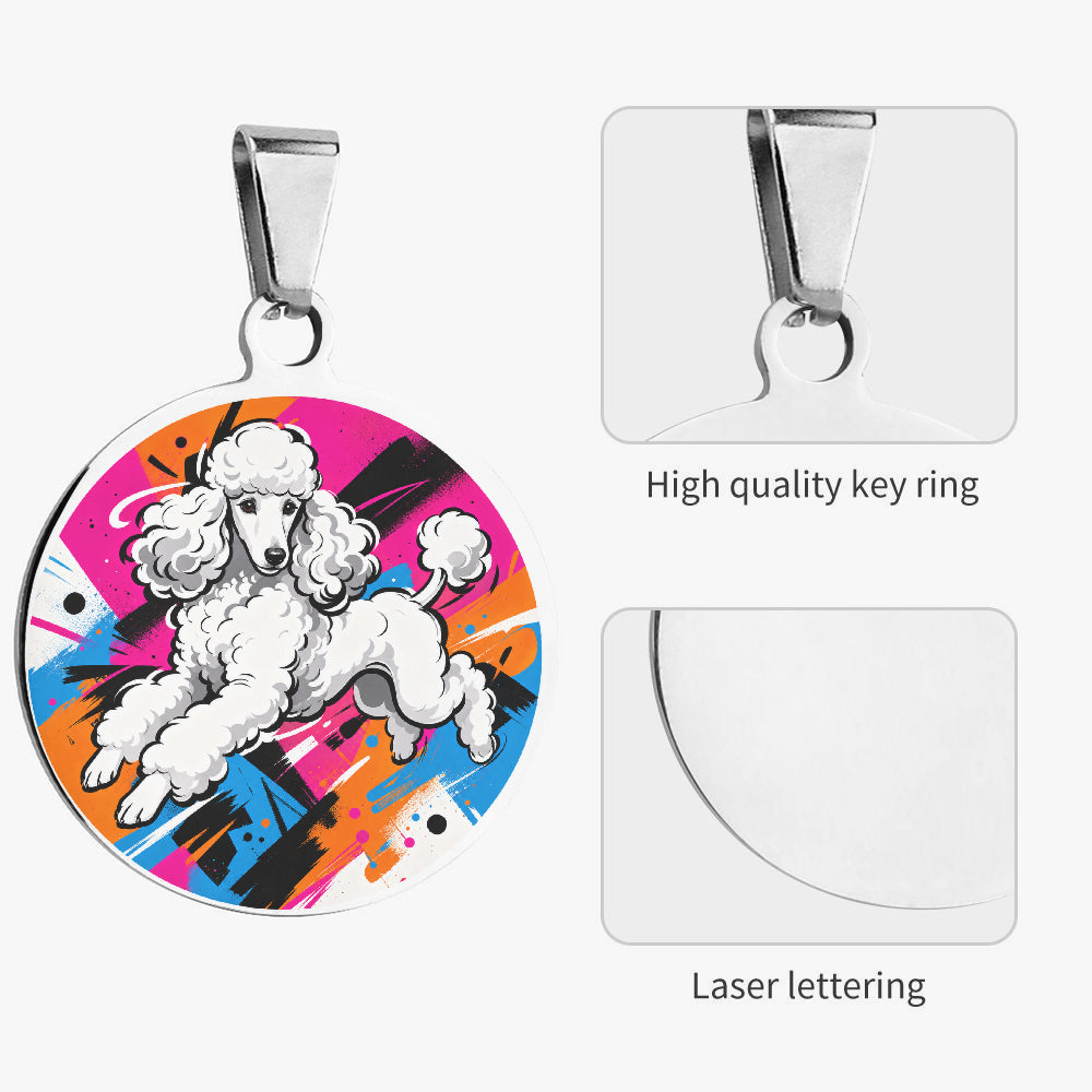 Close-up of Poodle Graffiti Action Poodle artwork on personalized dog ID tag