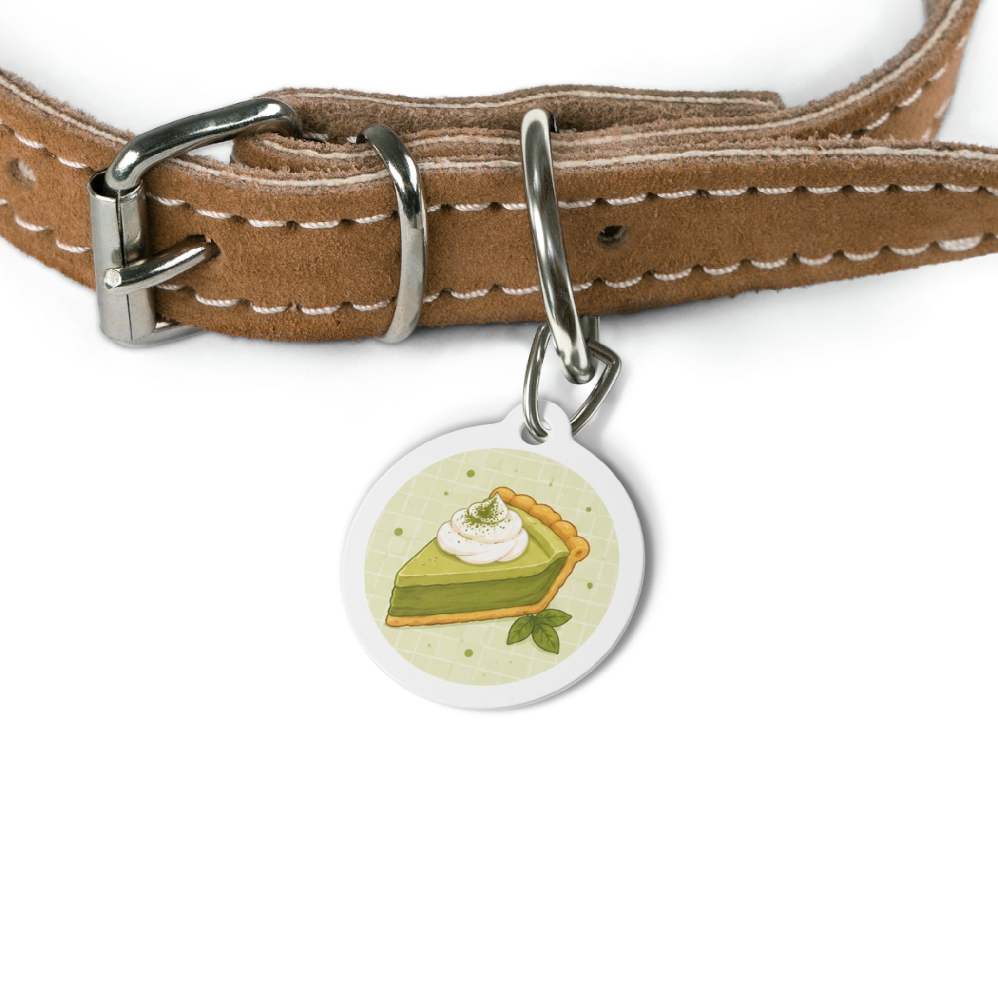 Matcha Cream Pie Whimsical Foodie Art Personalized Dog ID Tag