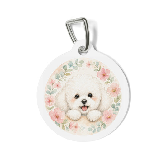 Bichon Frise Joyful Floral Personalized Dog ID Tag