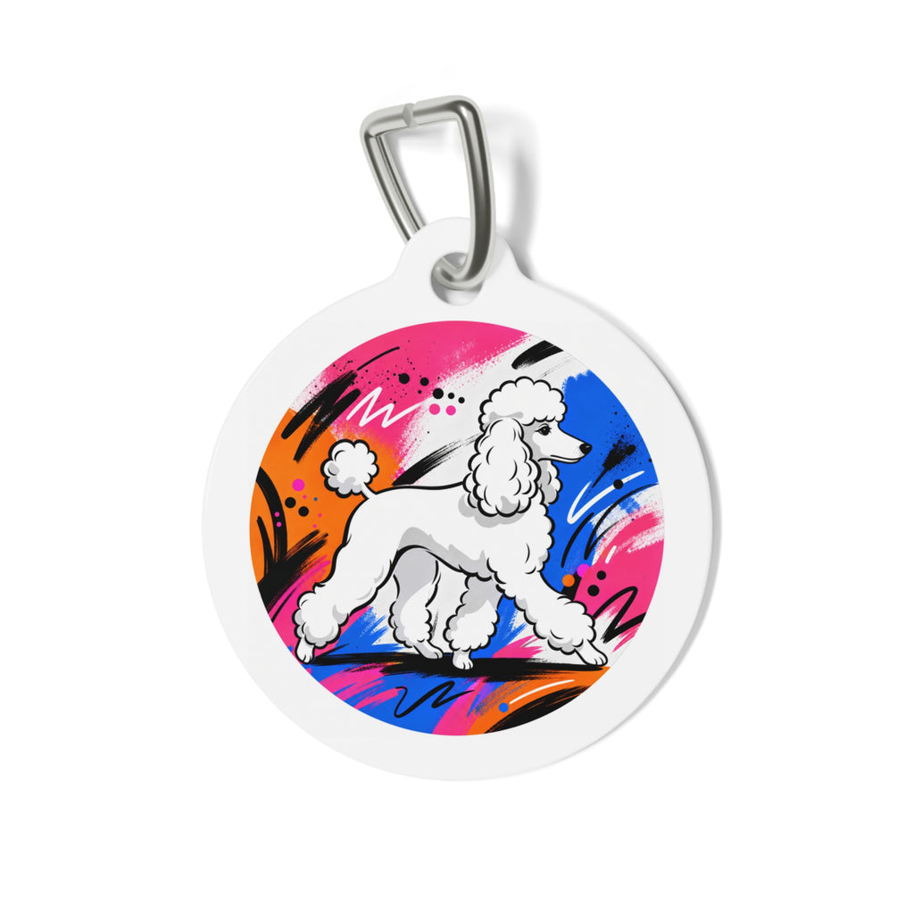 Placa de identificación personalizada para perro con grafiti en movimiento de caniche