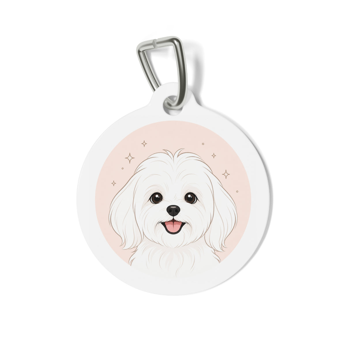 Maltese Blush Minimal Line Portrait Personalized Dog ID Tag