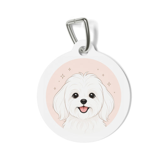 Maltese Blush Minimal Line Portrait Personalized Dog ID Tag