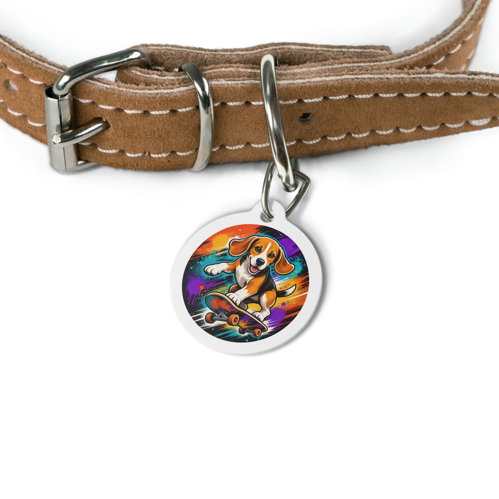 Beagle Skateboard Cosmic Pop Personalized Dog ID Tag
