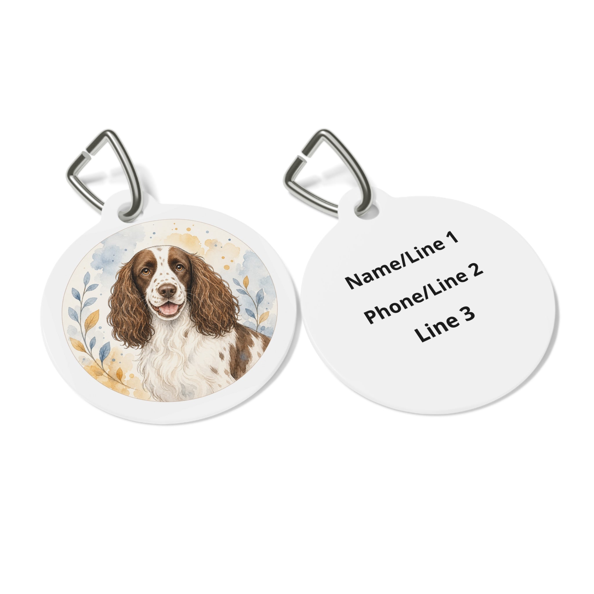 English Springer Spaniel Soft Botanical Watercolor Personalized Dog ID Tag