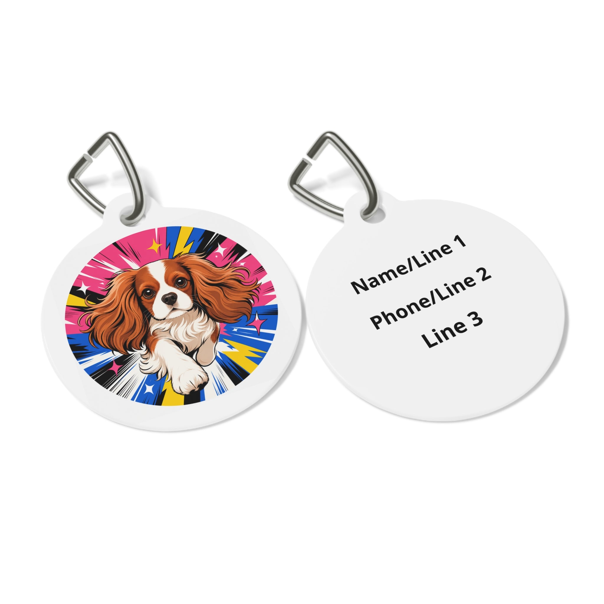 Cavalier King Charles Spaniel Superhero Comic Personalized Dog ID Tag