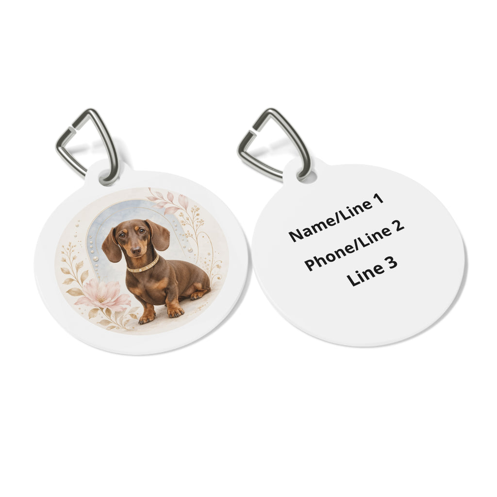 Dachshund Whimsical Floral Personalized Dog ID Tag